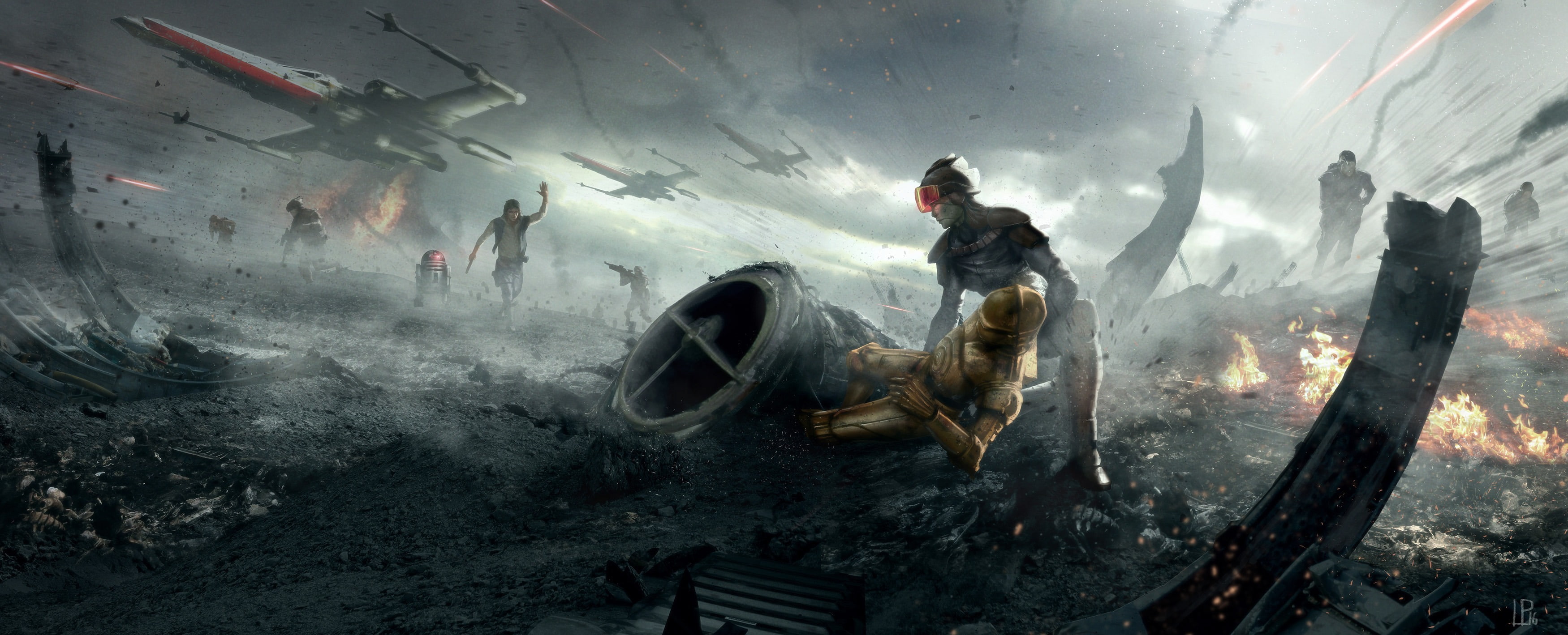 C-3PO, 2K, Han Solo, R2-D2, Battle, Star Wars, X-Wing, HD Wallpaper