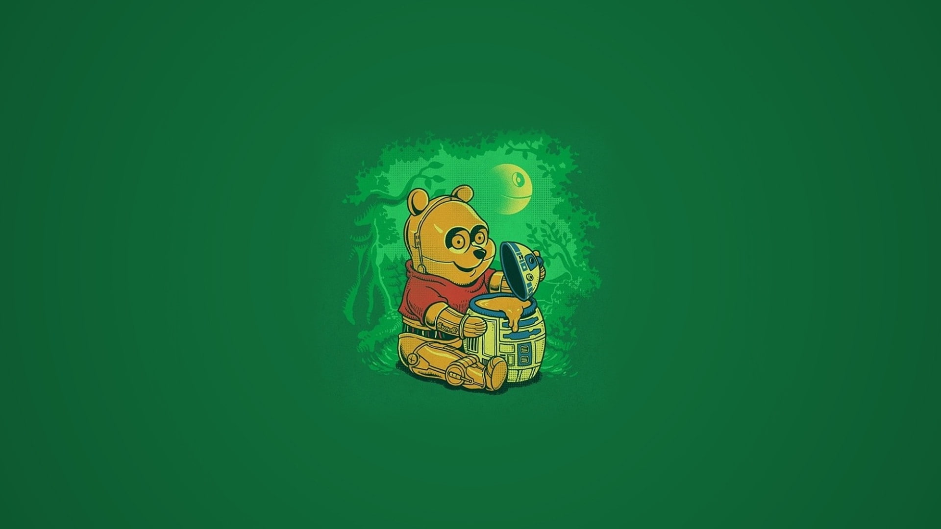 bear, sci, honey, Wars, Green, 1080P, funny, cartoons, the, 3PO, R2, winnie, C++, Star, pooh, D2, fi, HD Wallpaper