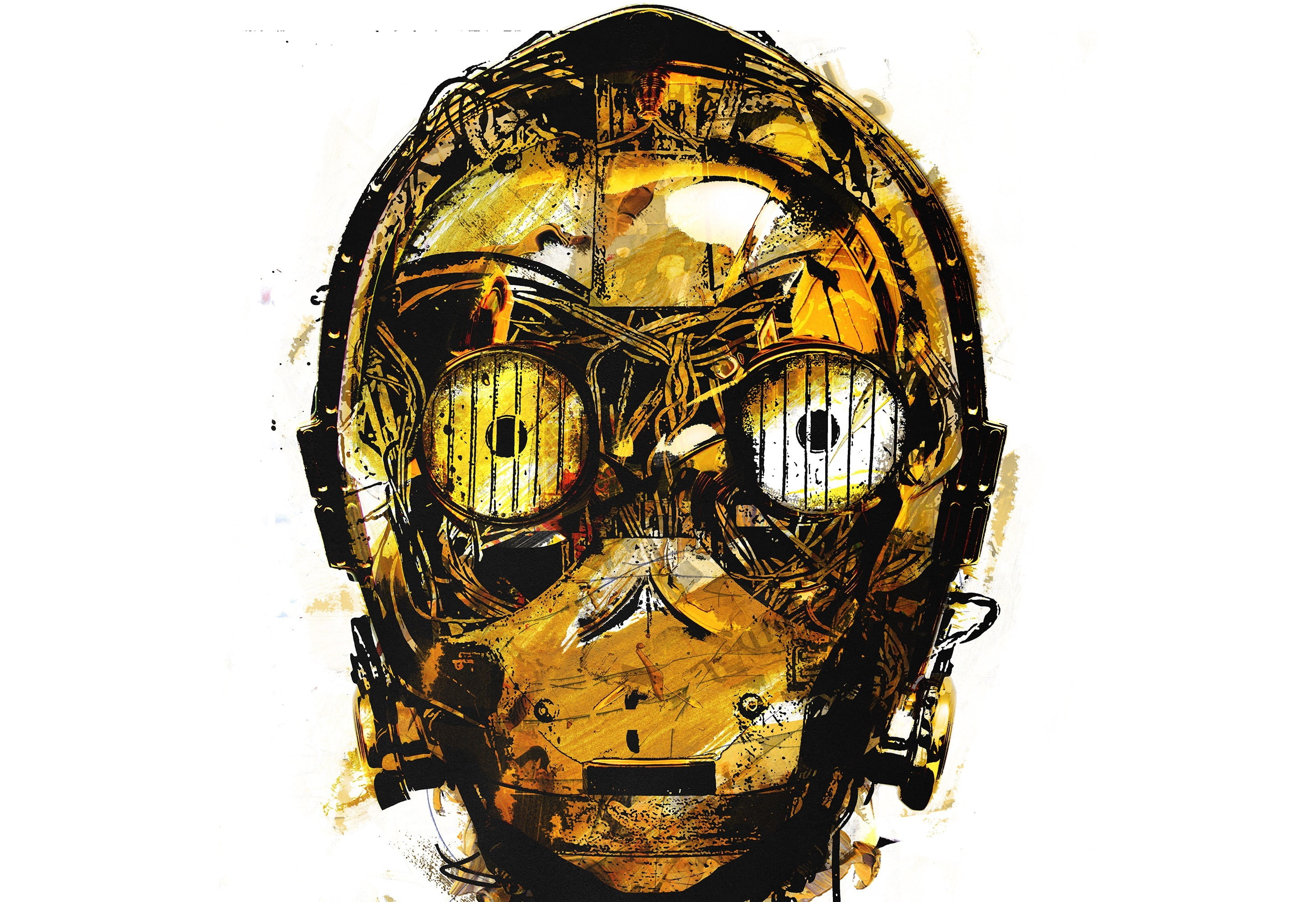 art, robot, head, star wars, C-3PO, 2K, HD Wallpaper