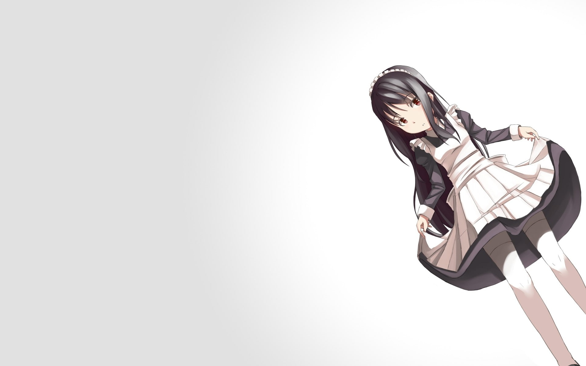 long hair, white, costumes, hd, long, highs, maids, hair, band, art, thigh, background, anime, girls, simple, people, maid, bac, red, eyes, 1080P, HD Wallpaper