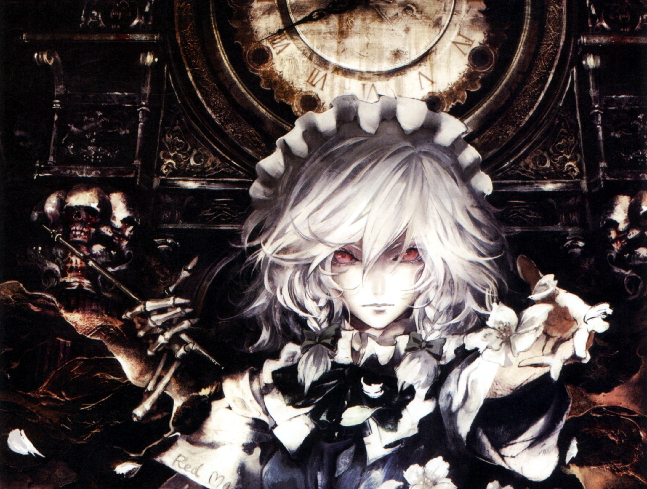 sakuya, white, touhou, izayoi, band, girls, anime, maids, braids, hair, 1080P, HD Wallpaper