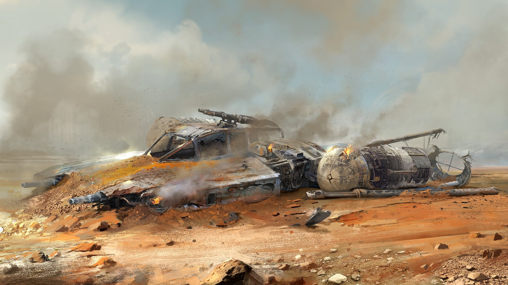 science fiction, artwork, Star Wars, 1080P, wreck, Y-Wing, crash, HD Wallpaper