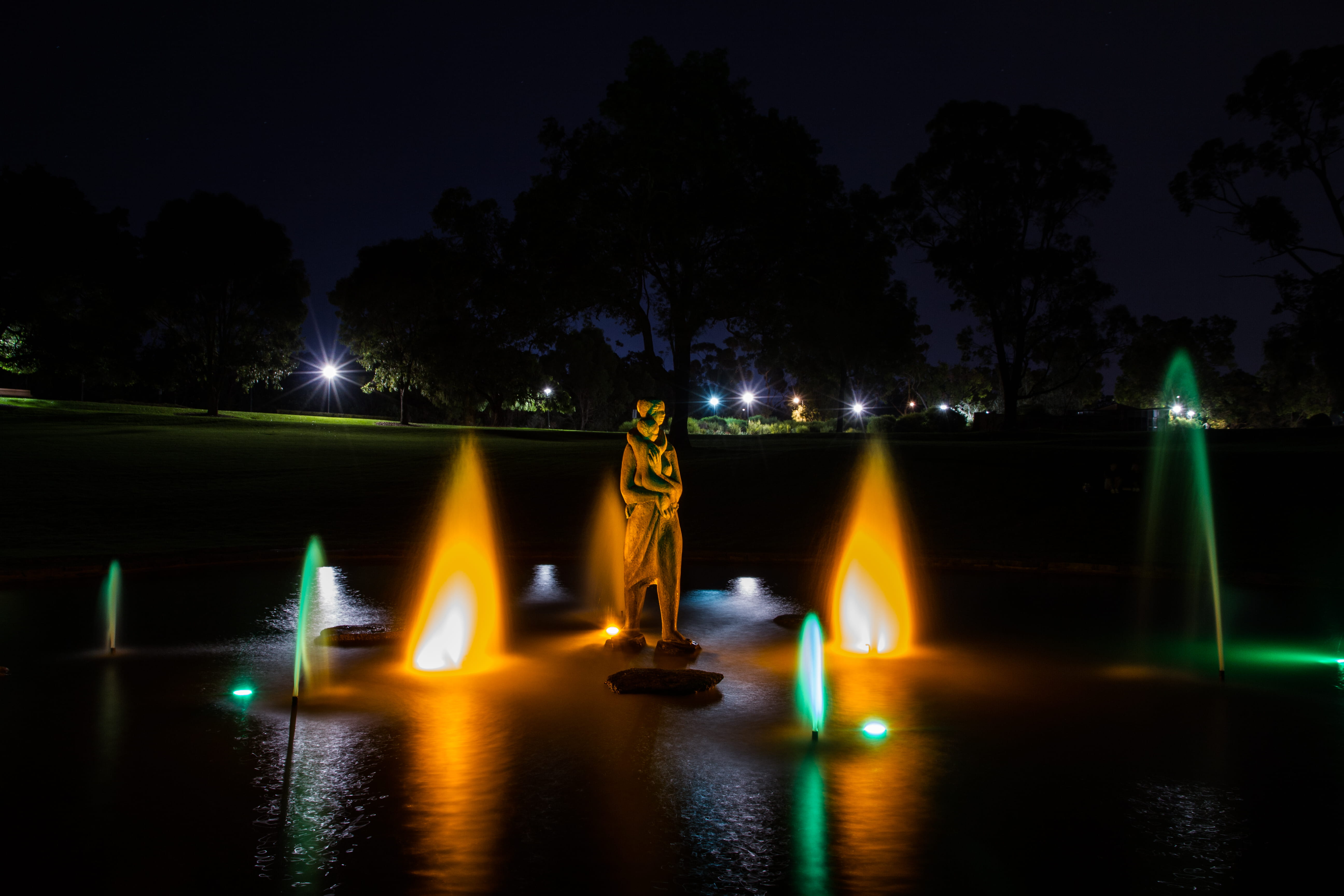 transportation, blurred motion, statue, night, kings park australia, nature, perth statue, kings park, australia, light - natural phenomenon, outdoors, HD Wallpaper
