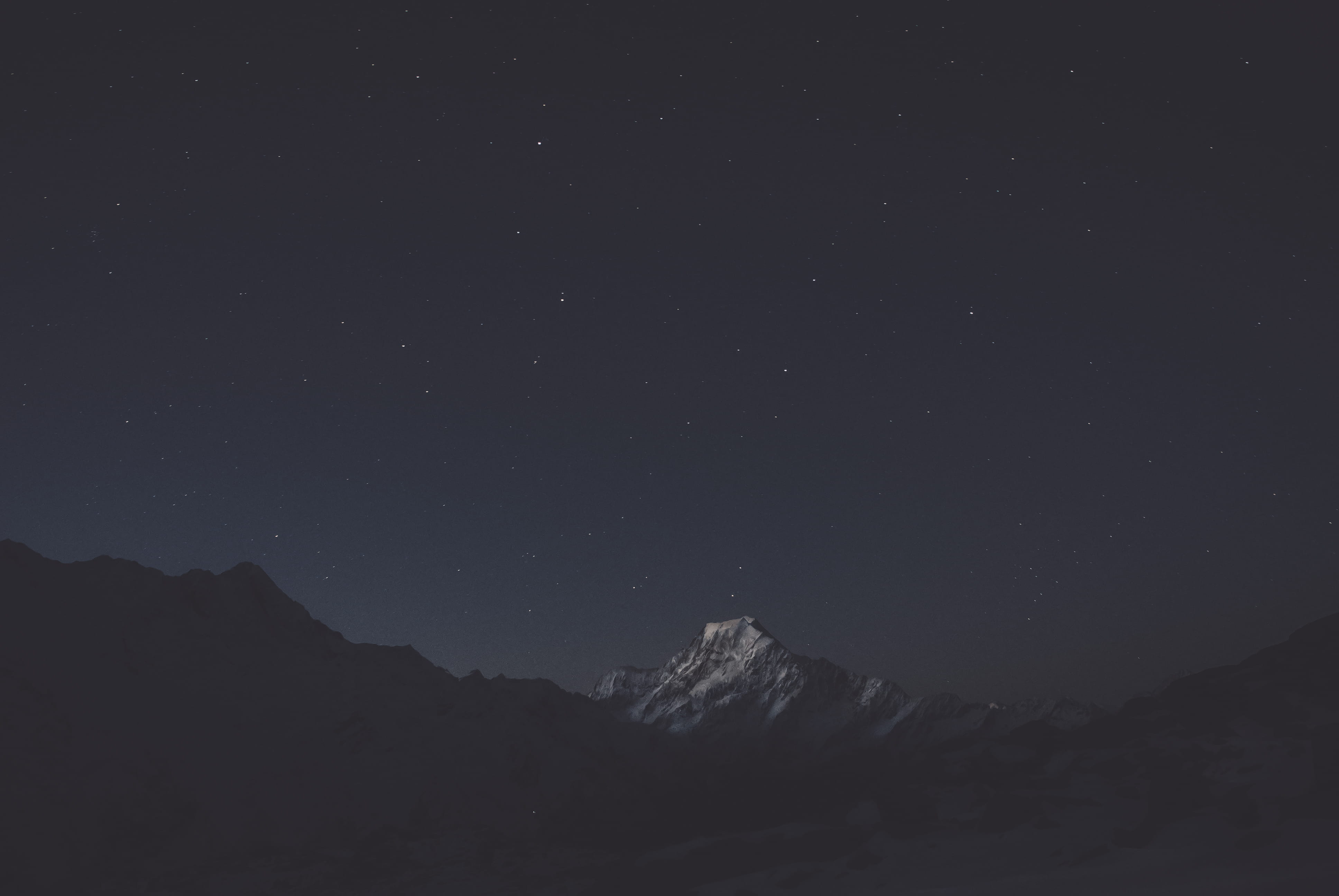King of the Mountains, silhouette, Aoraki, sky, snowcapped mountain, tranquility, mountain, mountain Range, dark, environment, snow, night, landscape, star, HD Wallpaper