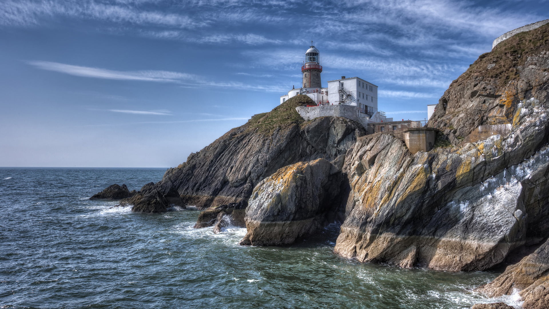 sky, coastline, dive, clouds, built structure, beauty in nature, shore, mountain, architecture, beacon, building exterior, rocks, ocean, rocky, summer, HD Wallpaper