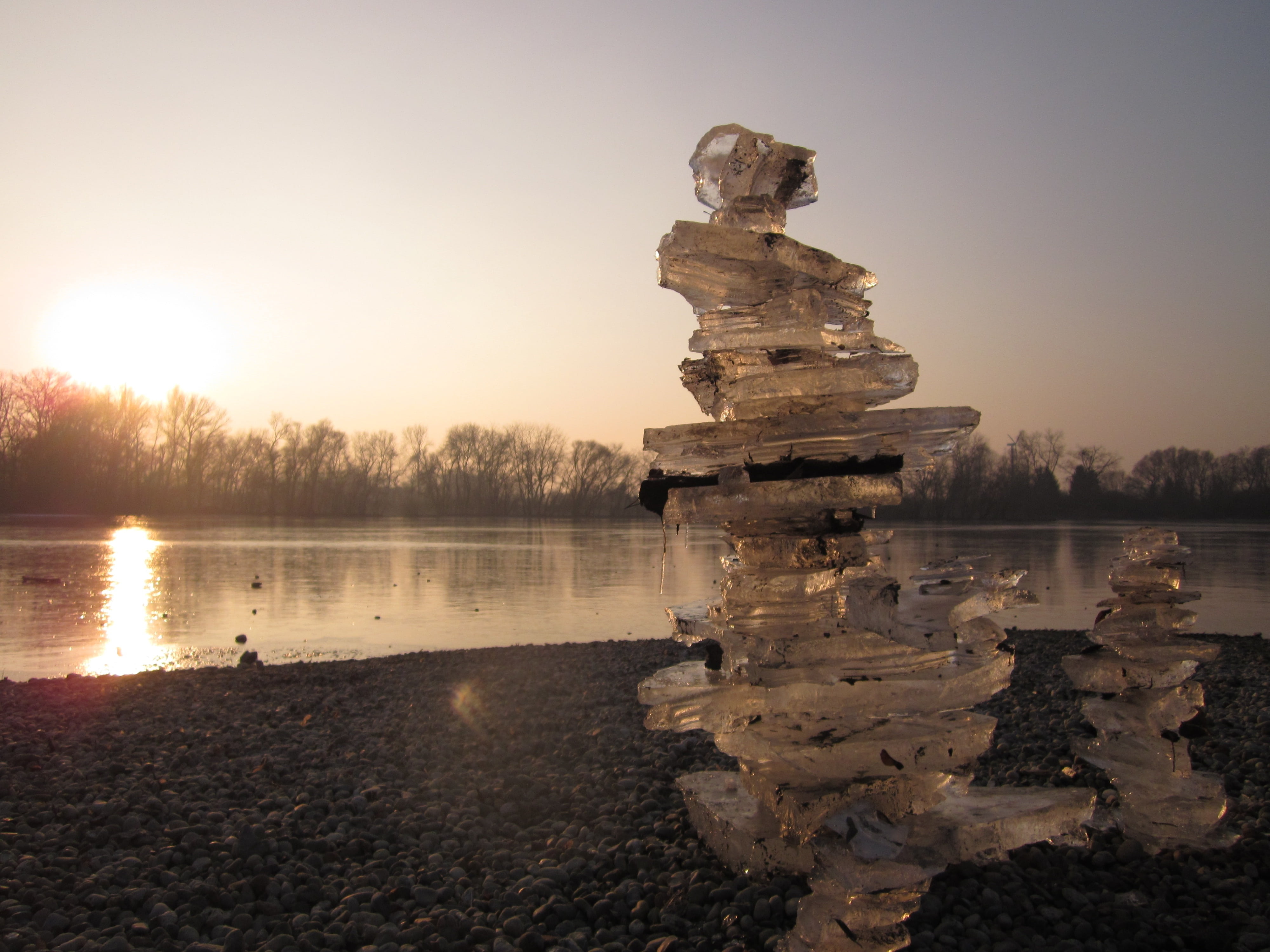 lake, water, frozen, ice pyramid, sunlight, tranquility, karlsruhe, sky, tranquil scene, fog, reflection, beauty in nature, nature, idyllic, mood, seefeld, HD Wallpaper