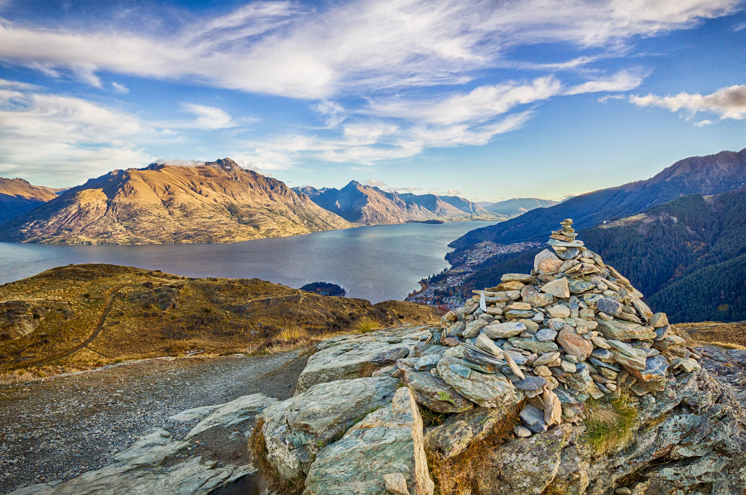 stones, pyramid, New Zealand, 2K, the sky, mountains, Queenstown, lake, HD Wallpaper