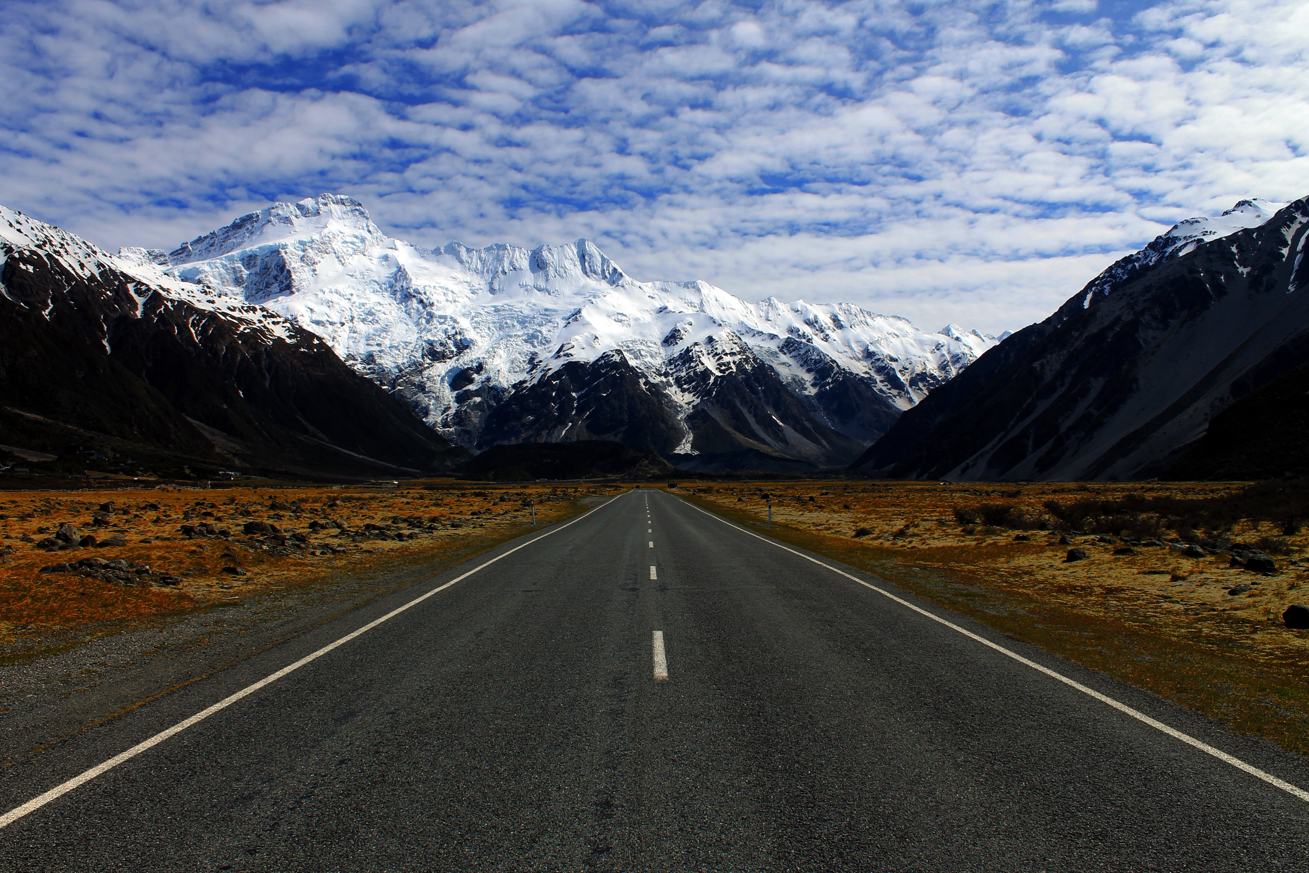 mountain range, cold temperature, rocks, symbol, scenics - nature, road, mountain peak, glacier, mount cook, beautiful, the way forward, outdoors, mountains, HD Wallpaper