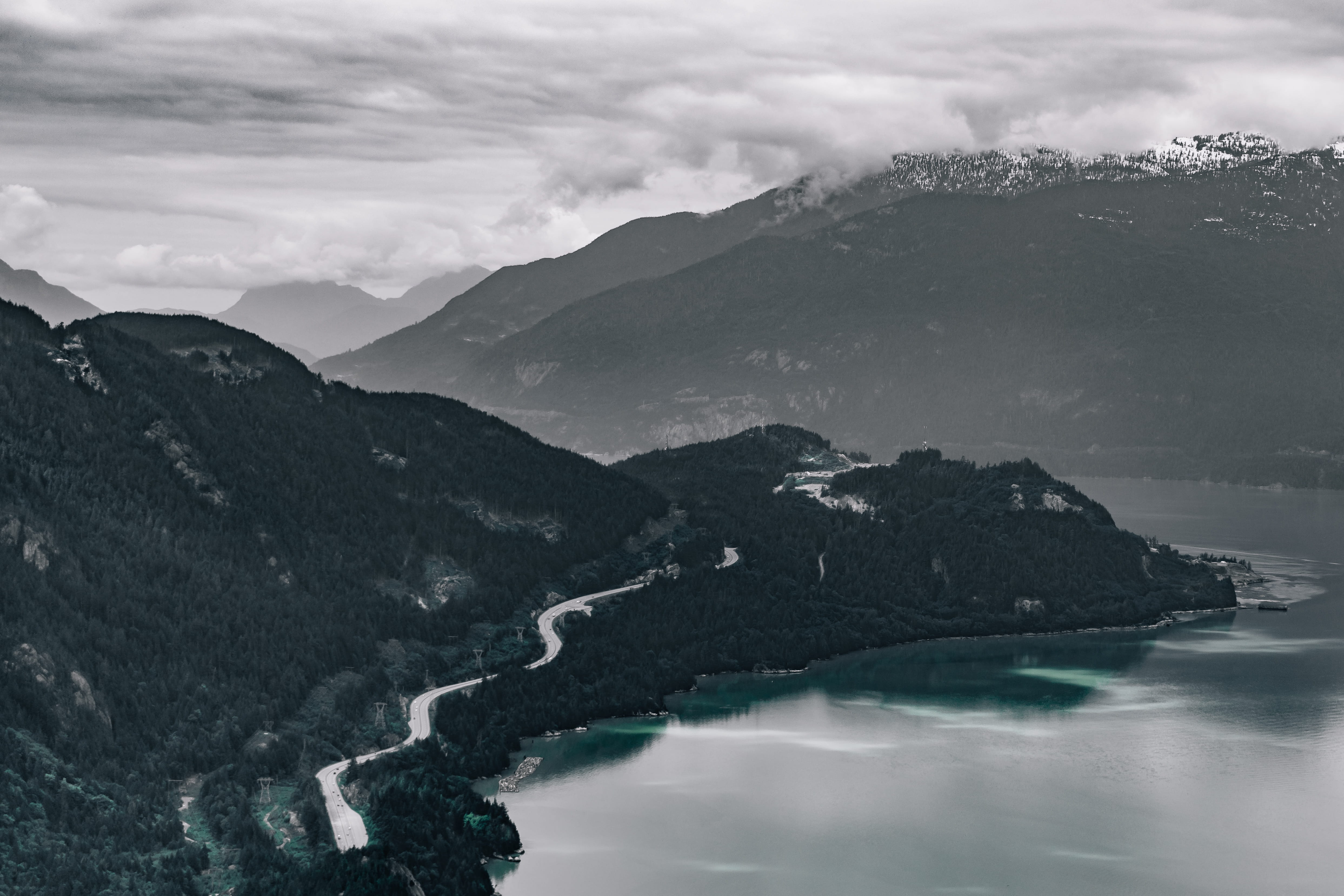 cloud, nature, sky, canada, outdoors, road trip, 4K, tranquil scene, tranquility, road, body, lake, landscape, scenics - nature, whistler, idyllic, horizon, HD Wallpaper