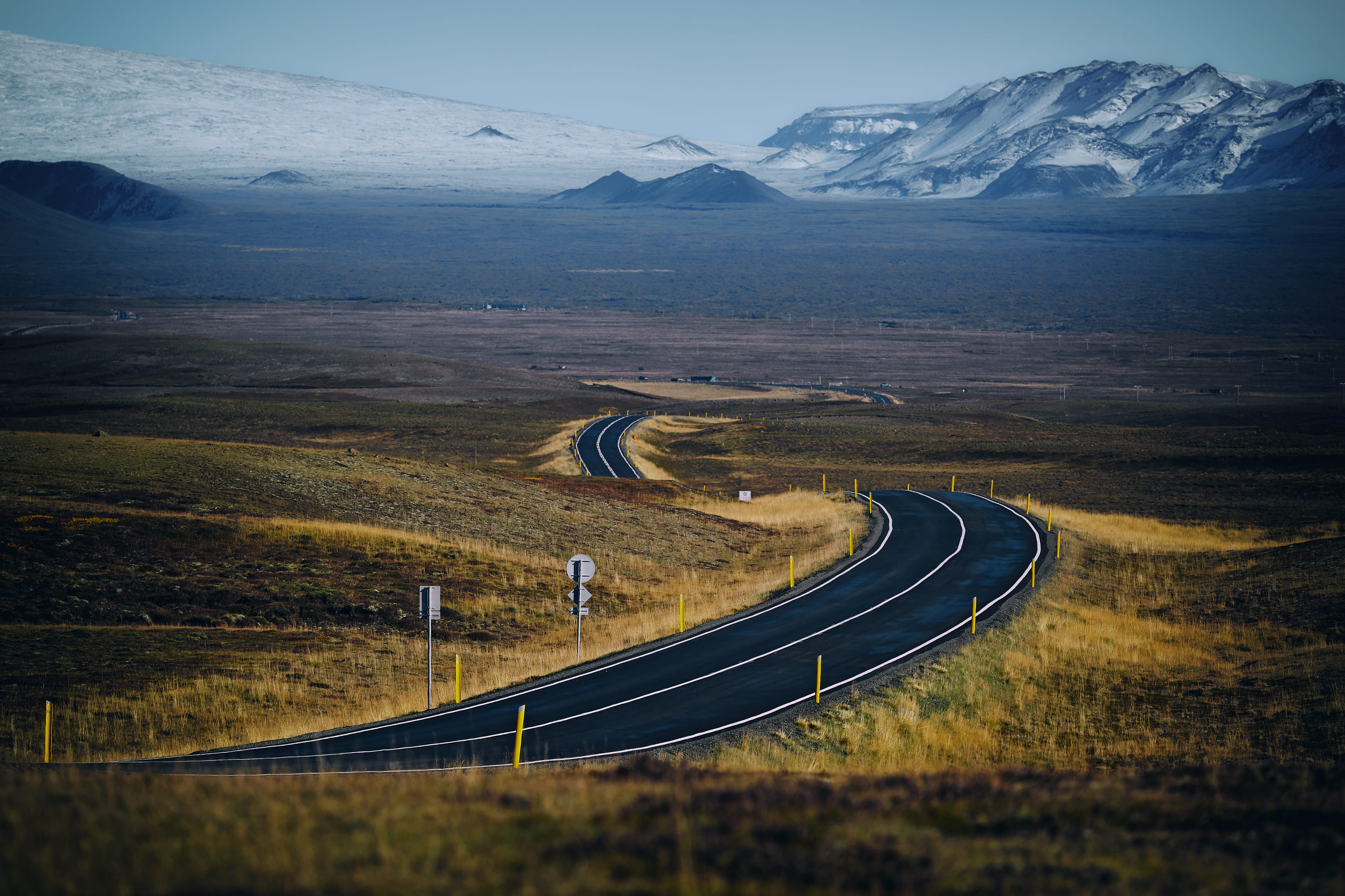 scenics - nature, nature, highway, daytime, grassland, gravel, mountain range, non-urban scene, land, field, winding road, mountain, surrounded, cold temperature, HD Wallpaper