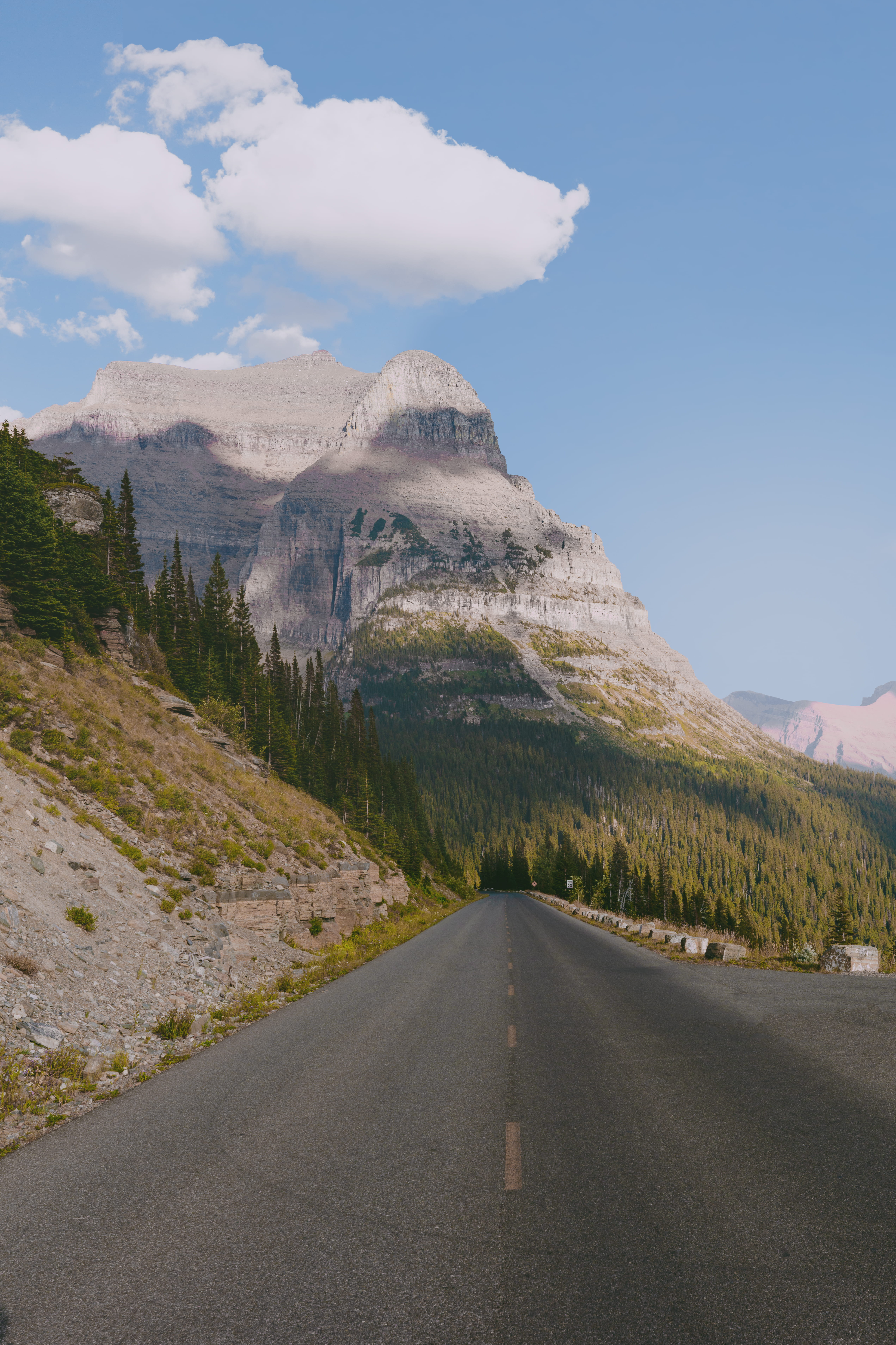 mountain, sky, no people, beauty in nature, asphalt, mountain peak, gravel, sign, the way forward, landscape, day, non-urban scene, tranquility, trees, Phone HD Wallpaper