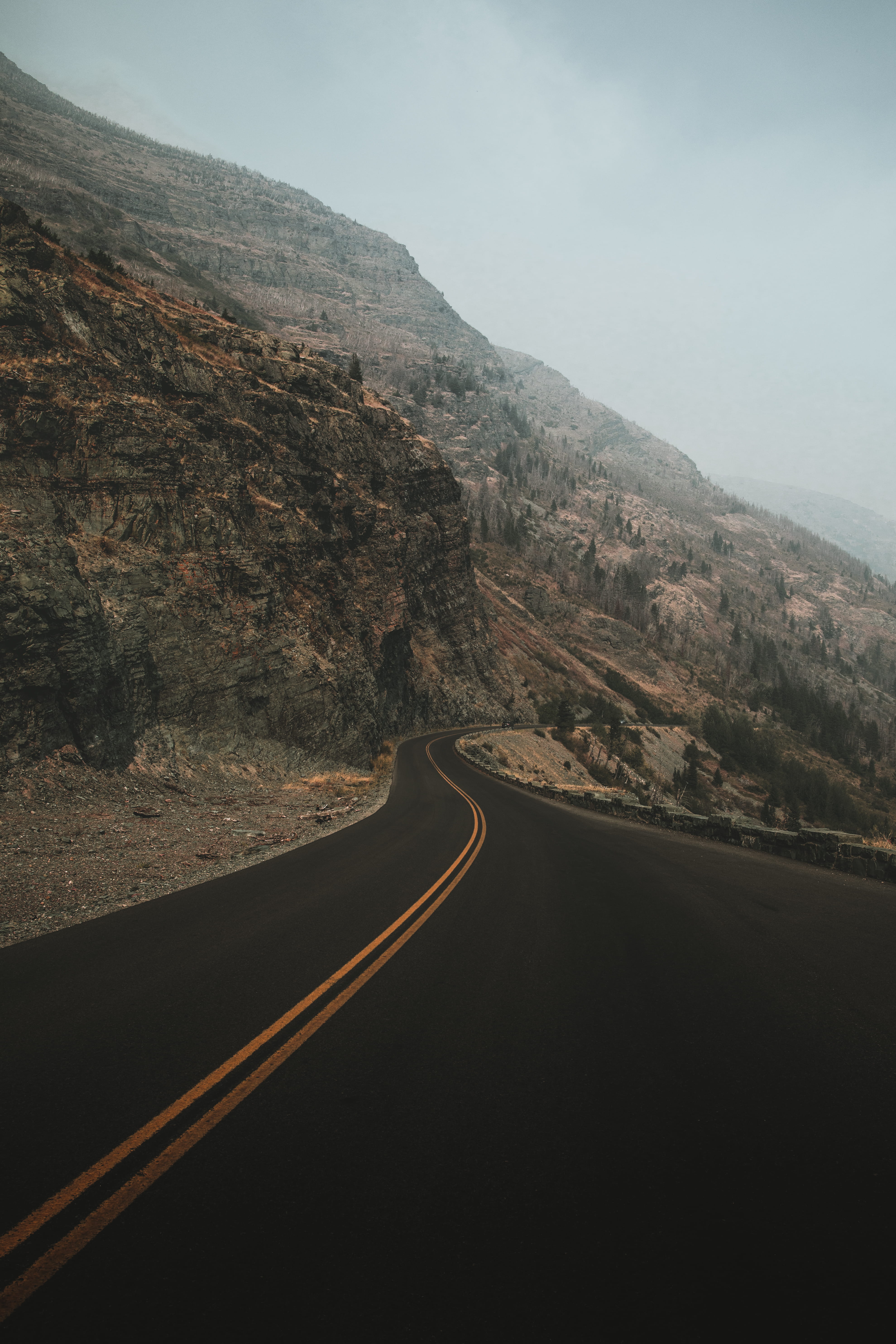 highway, curved road, sky, pavement, day, landscape, tranquility, montana, mountains, blue, mountain road, 5K, mountain, desert, non-urban scene, mountain range, Phone HD Wallpaper