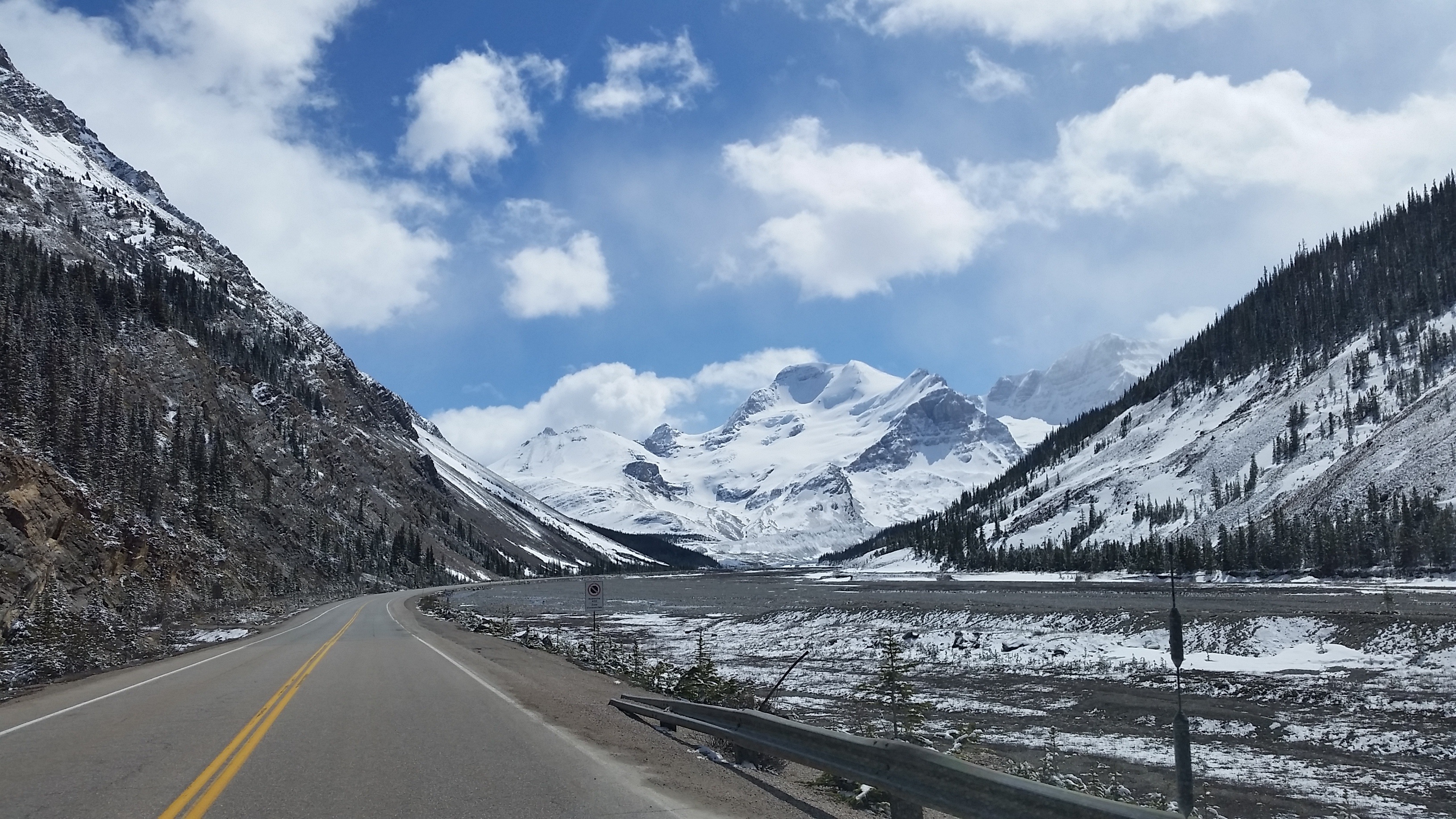 nature, road, icefields, outdoors, scenics - nature, diminishing perspective, snowcapped mountain, tranquil scene, environment, sky, highway, transportation, HD Wallpaper