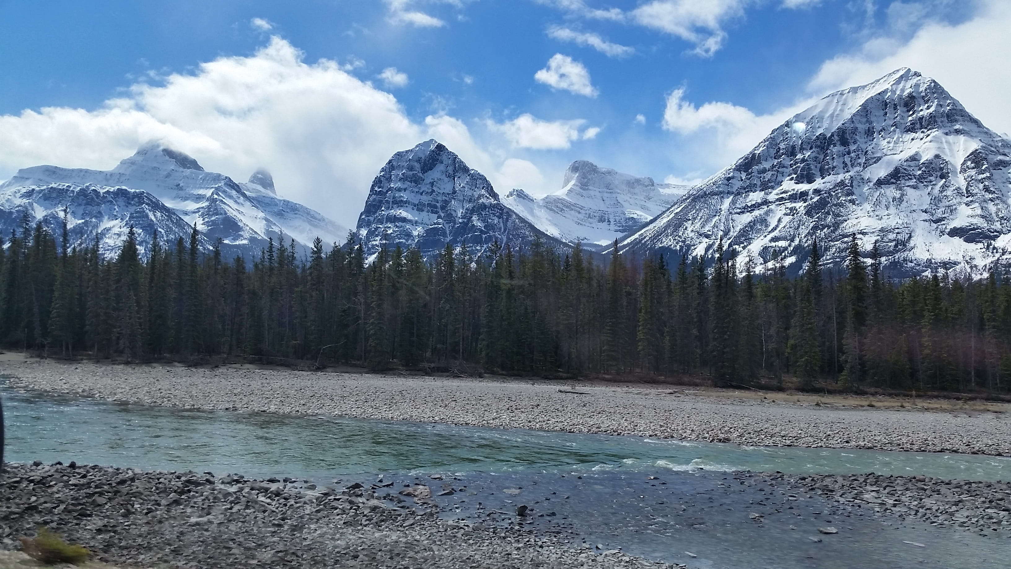 tranquil scene, Landscape, mountain, outdoors, coniferous tree, no people, River, icefields, winter, mountain range, cold temperature, 2K, scenics, pine tree, HD Wallpaper