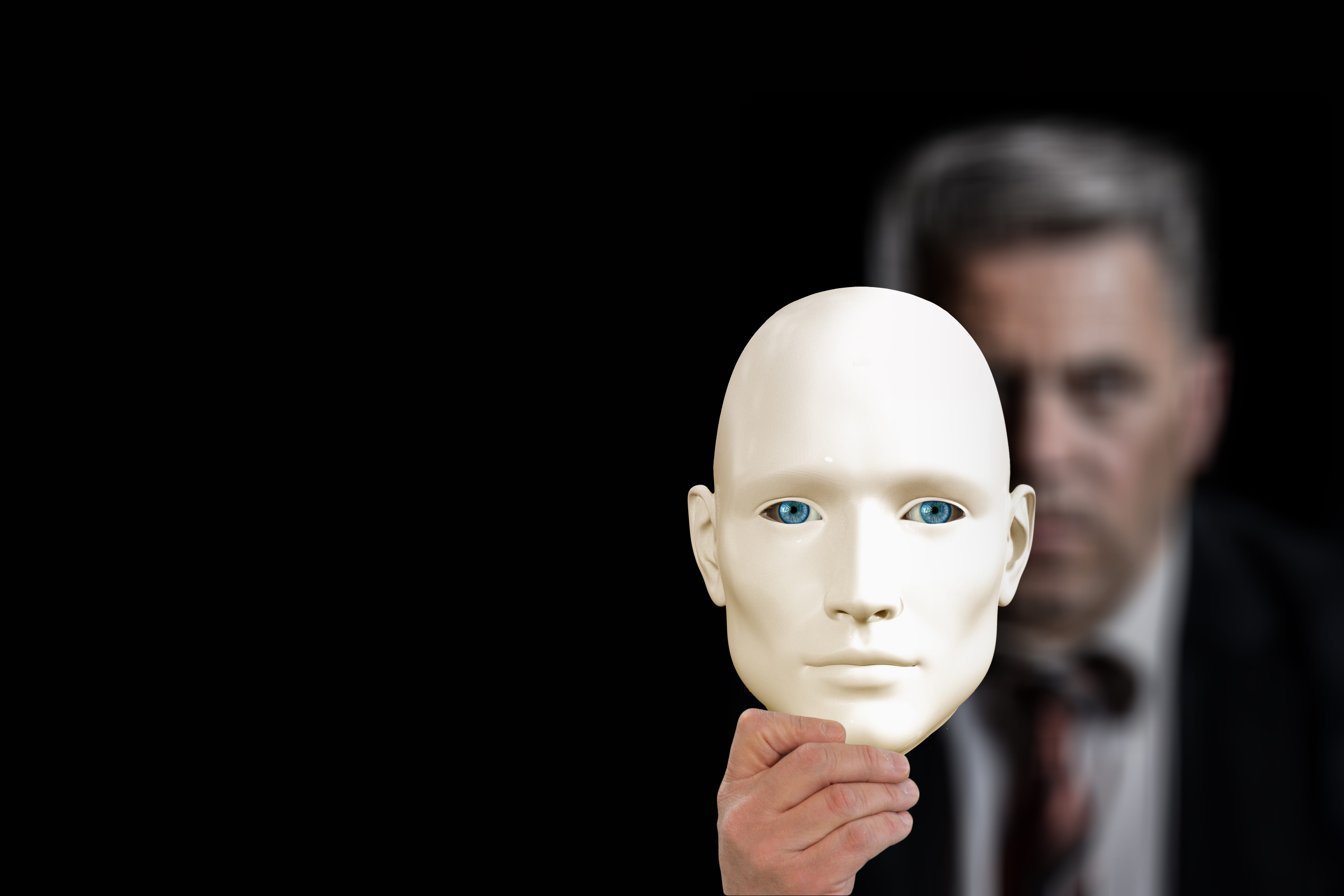 psychology, black background, adult, kaufmann, adjustment, 5K, representation, mask, one person, portrait, deception, close-up, headshot, indoors, businessman, HD Wallpaper
