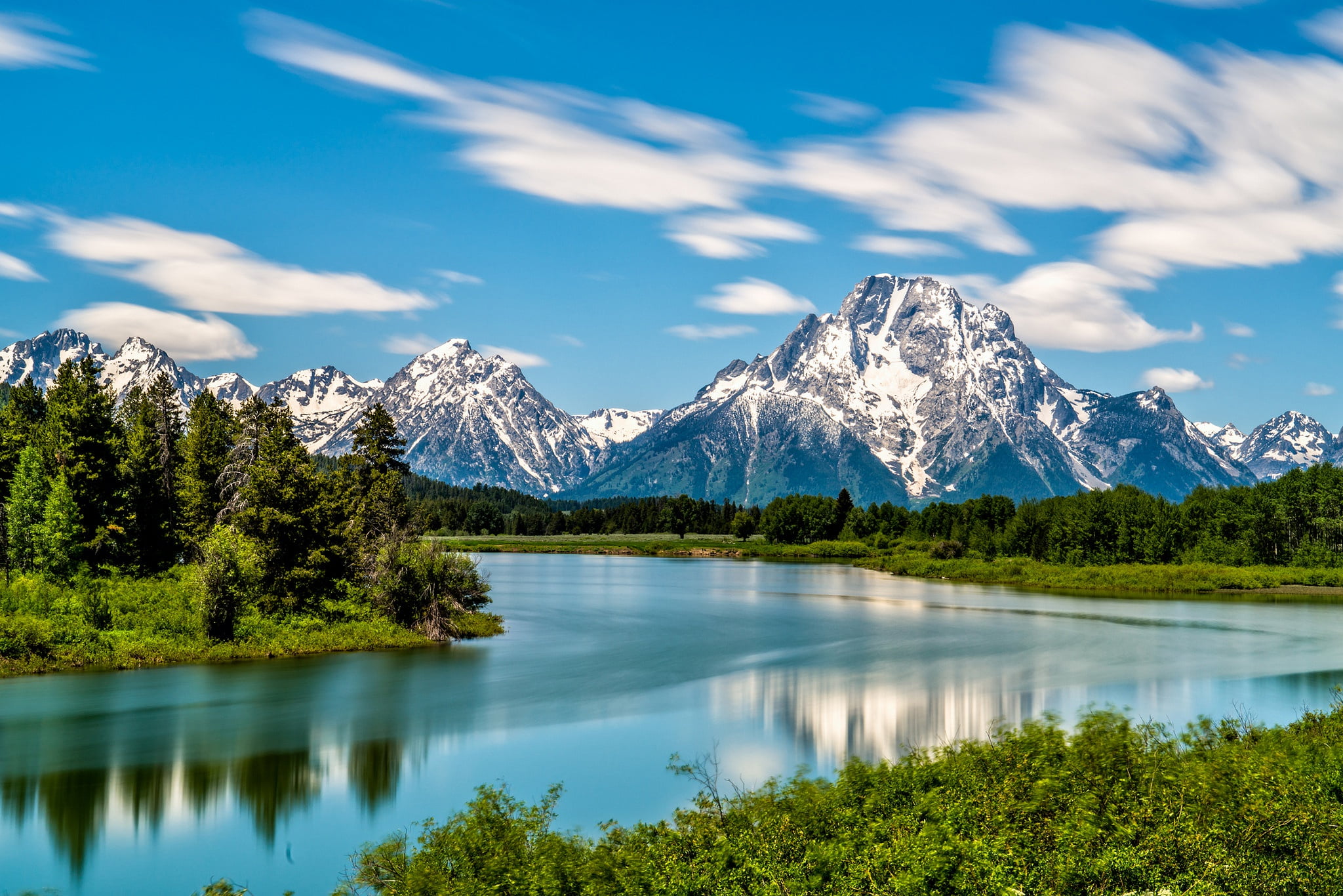 Wyoming, river, forest, 1080P, National Park Grand Teton, Snake River, The Snake River, Oxbow Bend, mountains, Rocky Mountains, Grand Teton National Park, HD Wallpaper