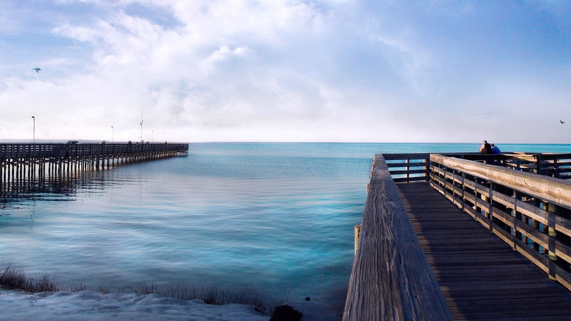 scenic, beach, wave, structure, barrier, landscape, tropical, coastline, coast, wood - material, cloud - sky, lagoon, tranquil scene, scenery, horizon, HD Wallpaper