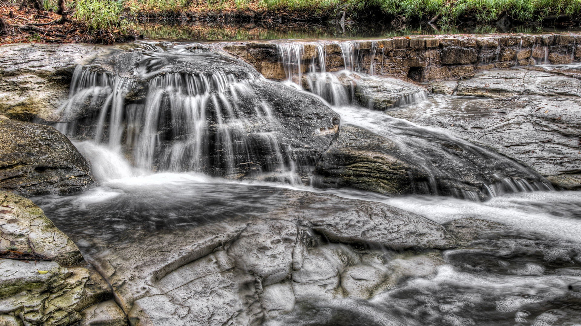 barrier, outdoors, sea, dam, forest, no people, stone, tree, scenery, scenic, vacation, landscape, solid, long exposure, waterfall, flowing water, 1080P, HD Wallpaper