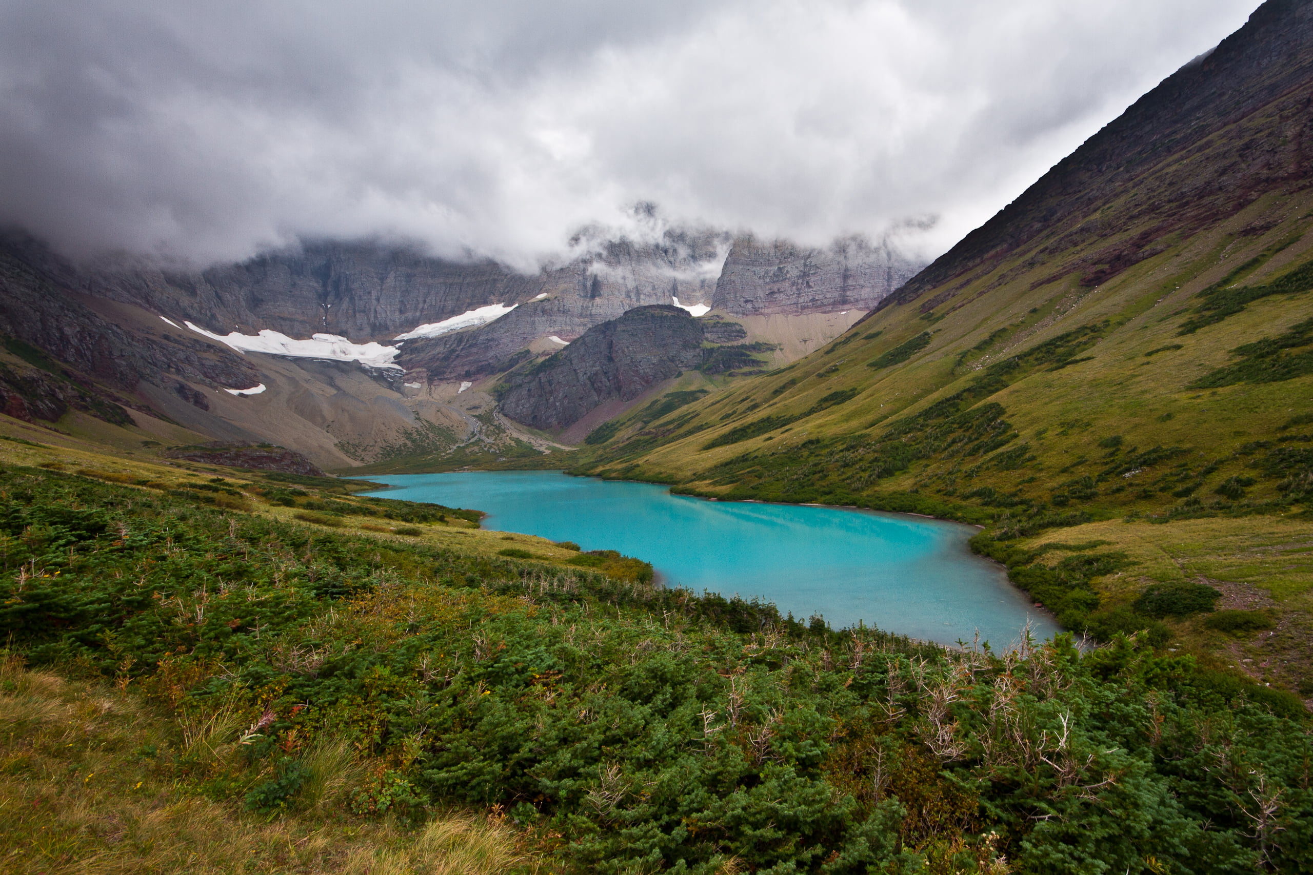 cracker, landscape, cloud - Sky, green, Lake II, Cracker Lake, outdoors, clouds, 2K, lake, mountain Peak, mountain, nature, surrounded, water, trees, ethereal, HD Wallpaper