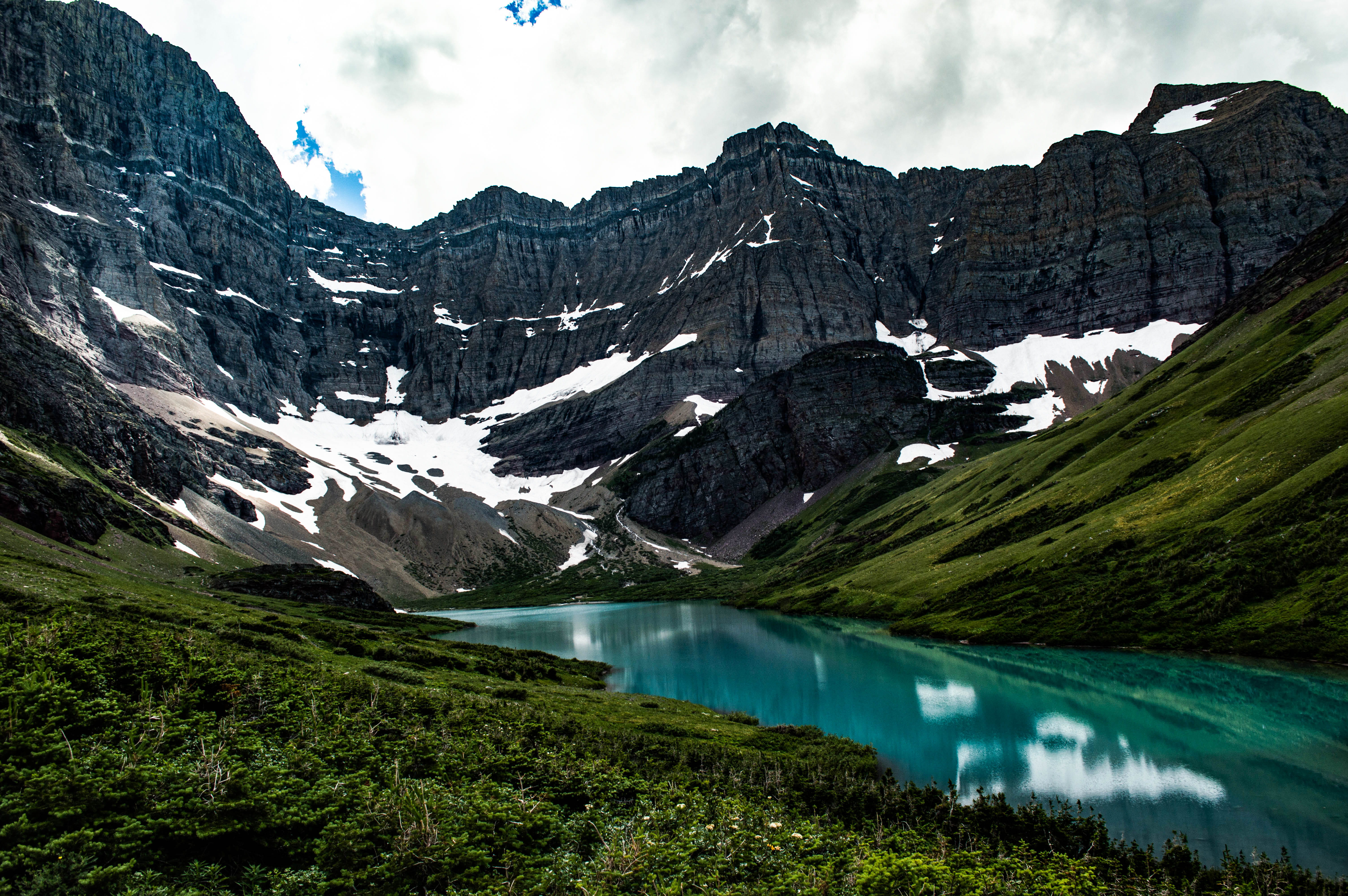snowcapped mountain, nature, non-urban scene, cloud - sky, 5K, no people, cold temperature, mountains, reflection, tranquil scene, mountain range, beauty in nature, HD Wallpaper