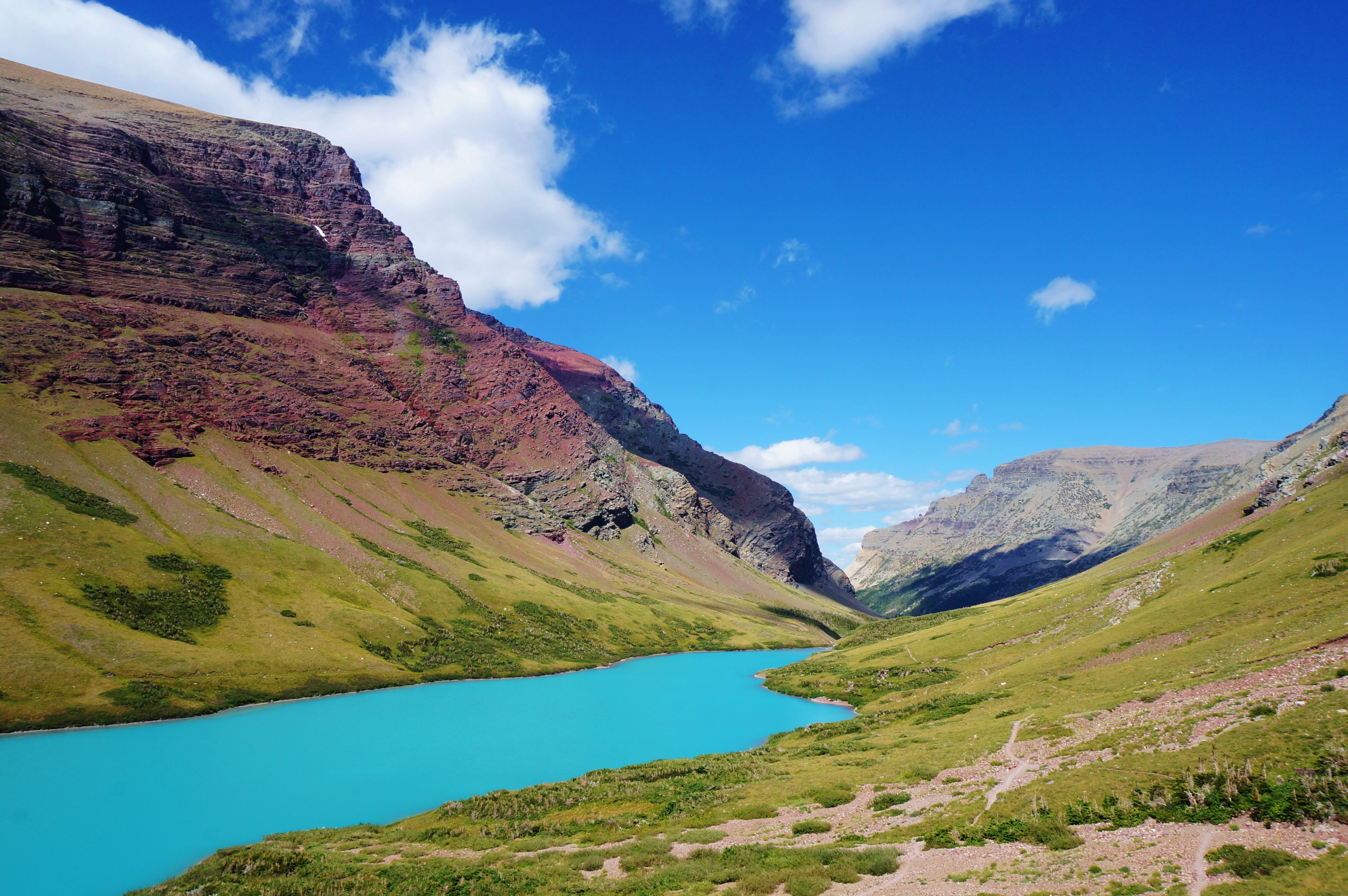 hike, mountain range, tree, wilderness, blue, green color, formation, idyllic, water, scenics - nature, nature, cracker, ice, grass, many glacier, camping, HD Wallpaper