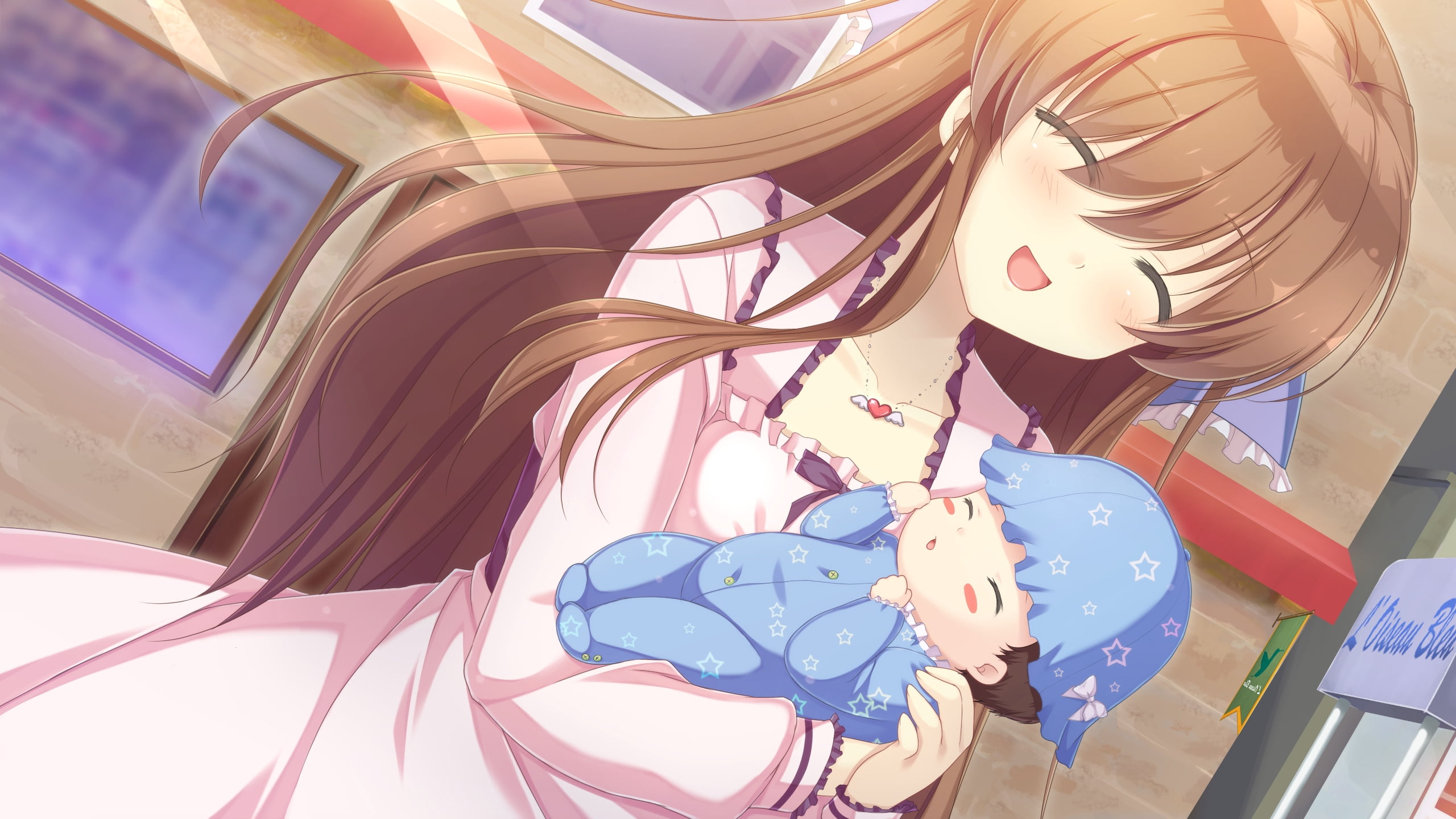mizu no miyako no patisserie, anime, vector, fashion, window, cuddling, adult, decoration, young Adult, digital, one Person, women, brunette, art and craft, HD Wallpaper