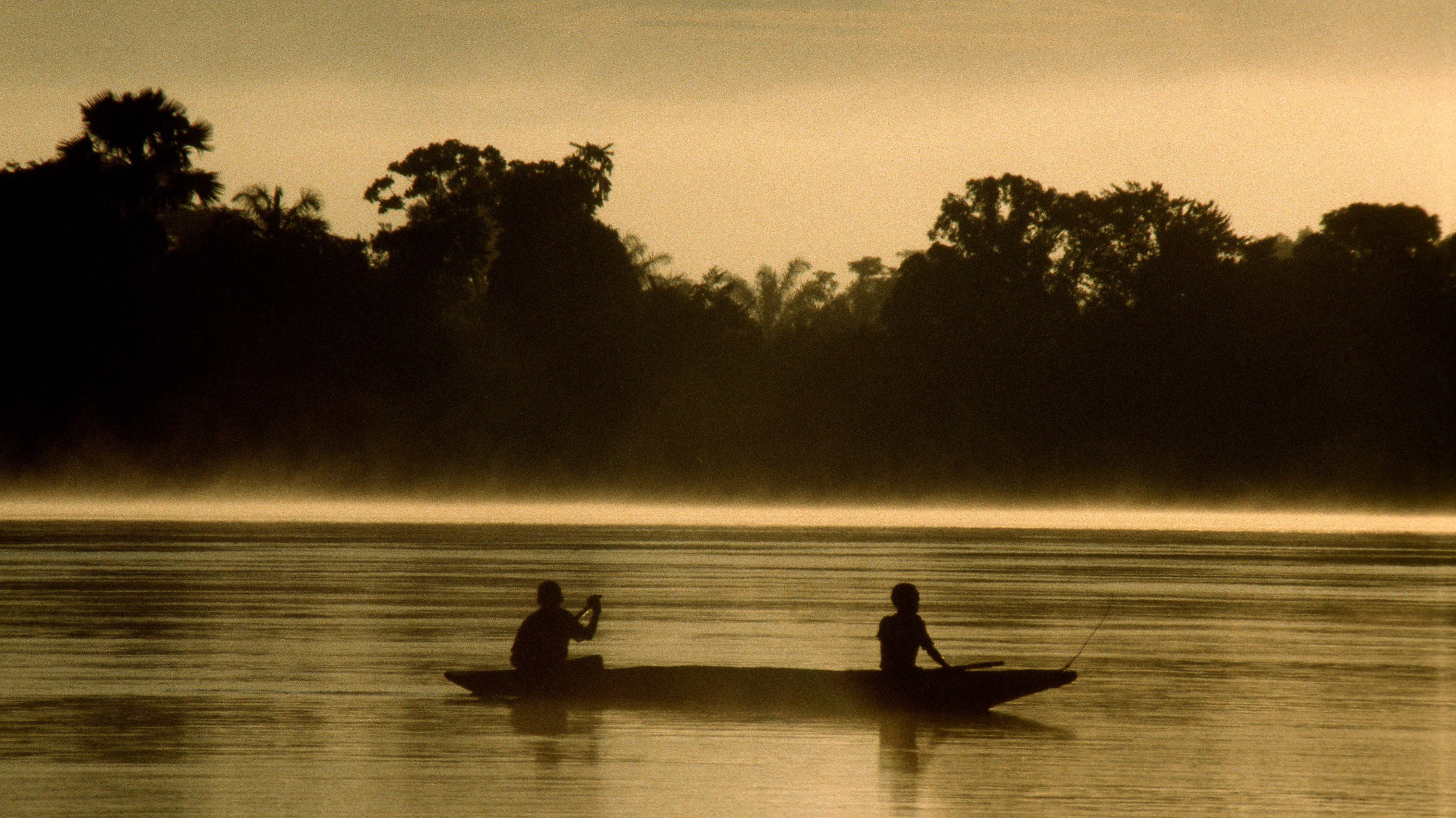 silhouette, canoes, jungle, 2K, river, HD Wallpaper