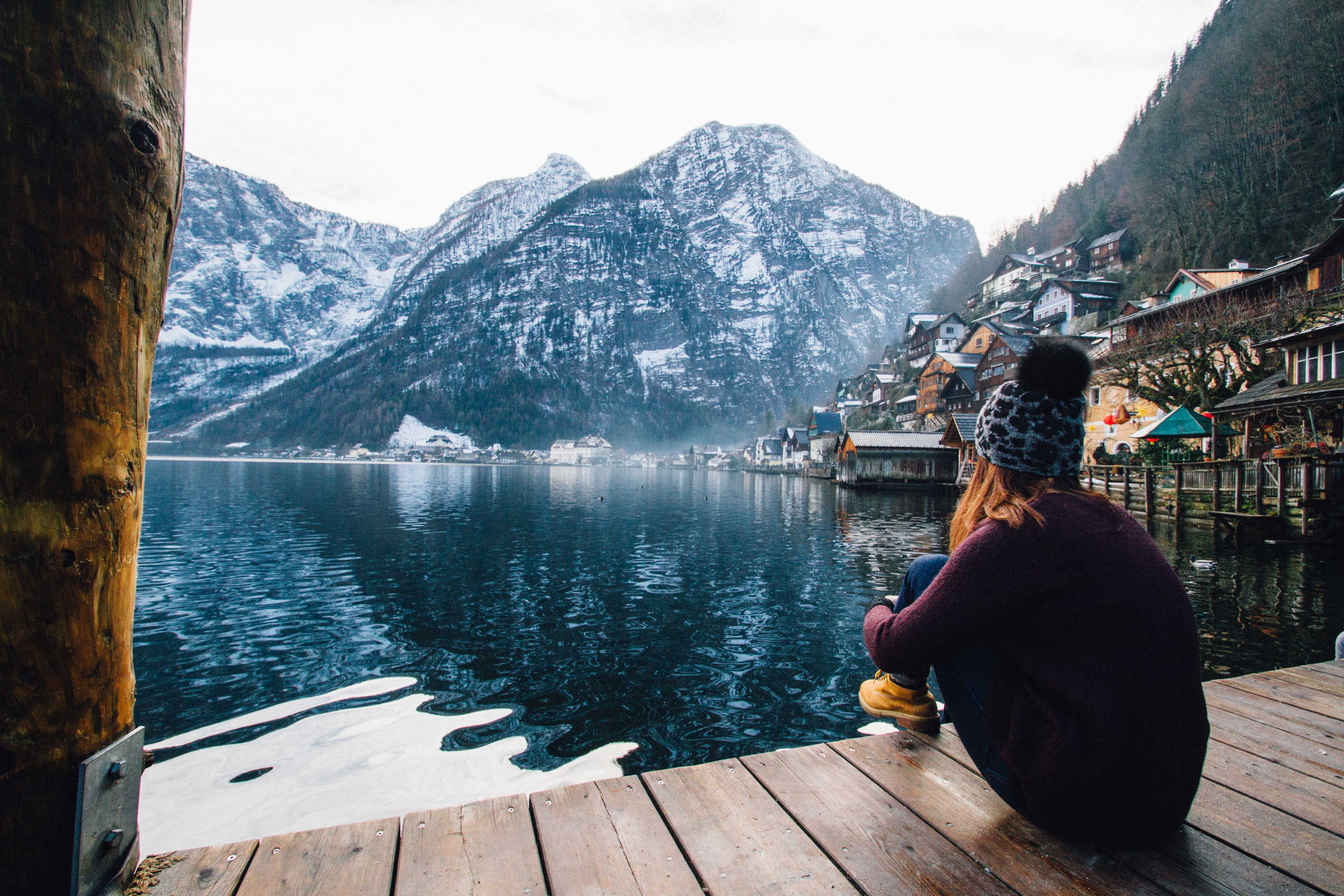 outdoors, river, beauty in nature, sea, ocean, winter, person, mountain range, close-up, looking at view, nature, houses, lake, lady, woman, sweater, scenics - nature, HD Wallpaper