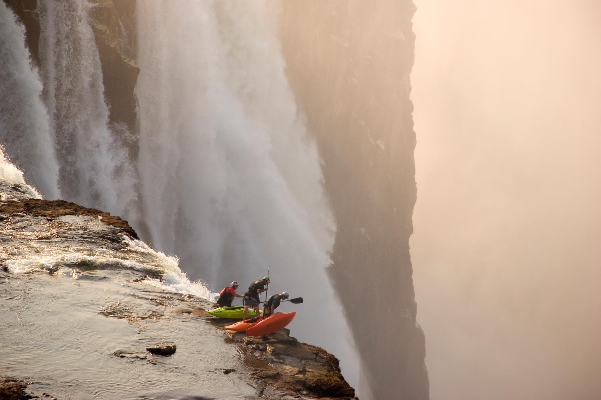 autumn, seasons, waterfalls, nature, hd, men, art, 1080P, illume, kayak, bull, red, HD Wallpaper