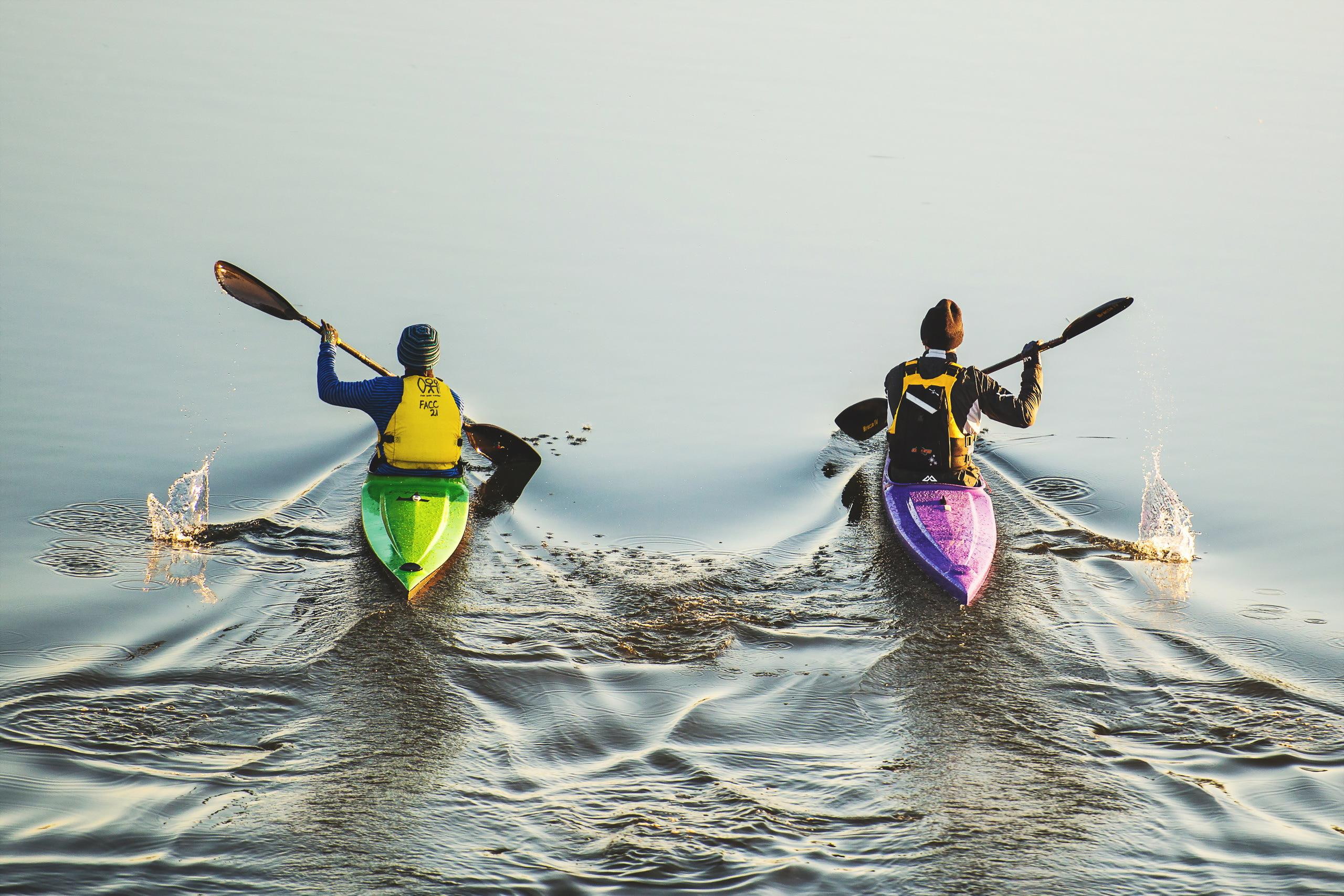 boating, green, sports, kayak, purple, 2K, water, athletes, HD Wallpaper