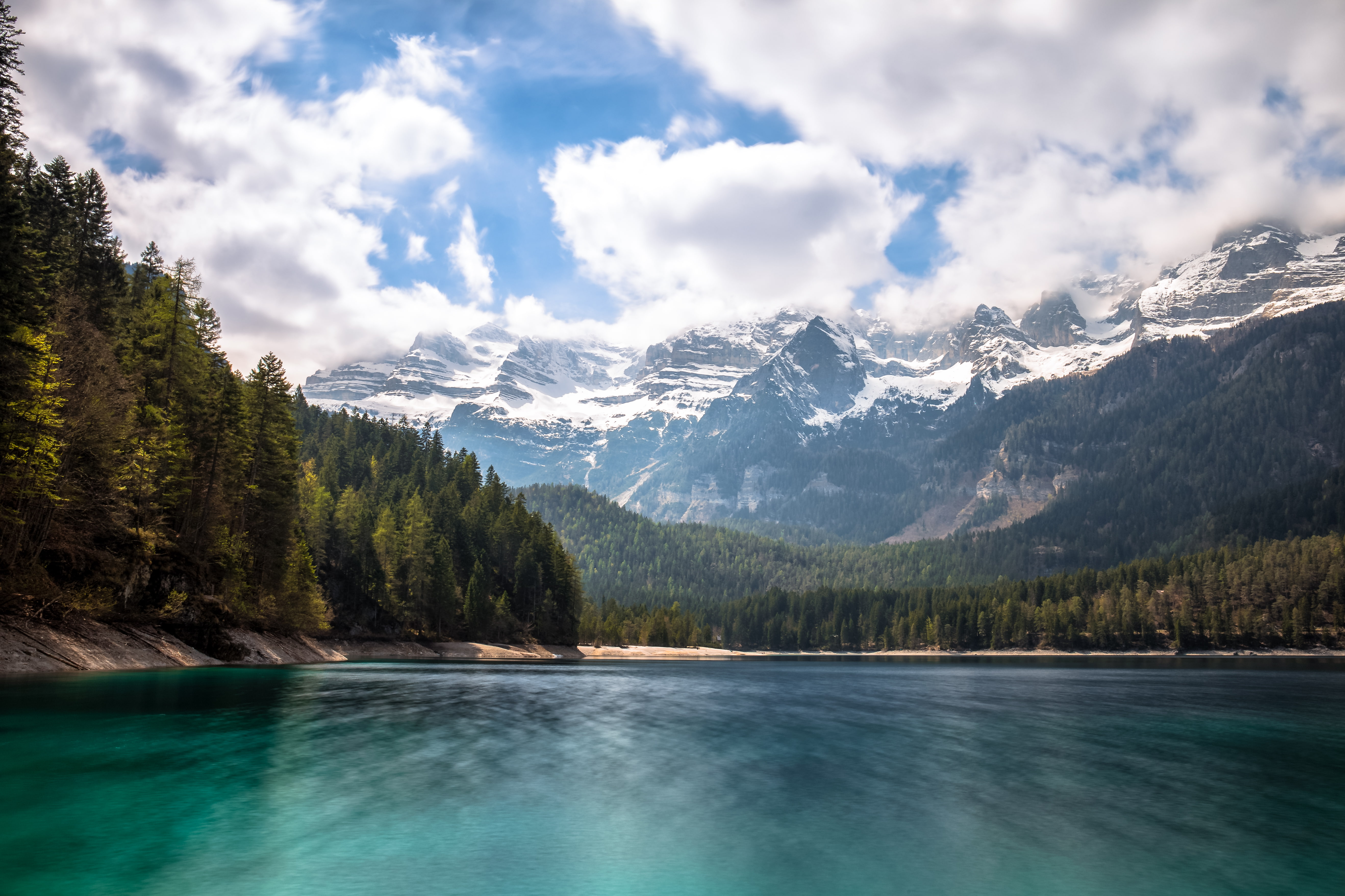 5K, Forest, Trentino, Lake Tovel, Snow, Mountain, Lake, Italy, Landscape, Alps, Lakes, HD Wallpaper