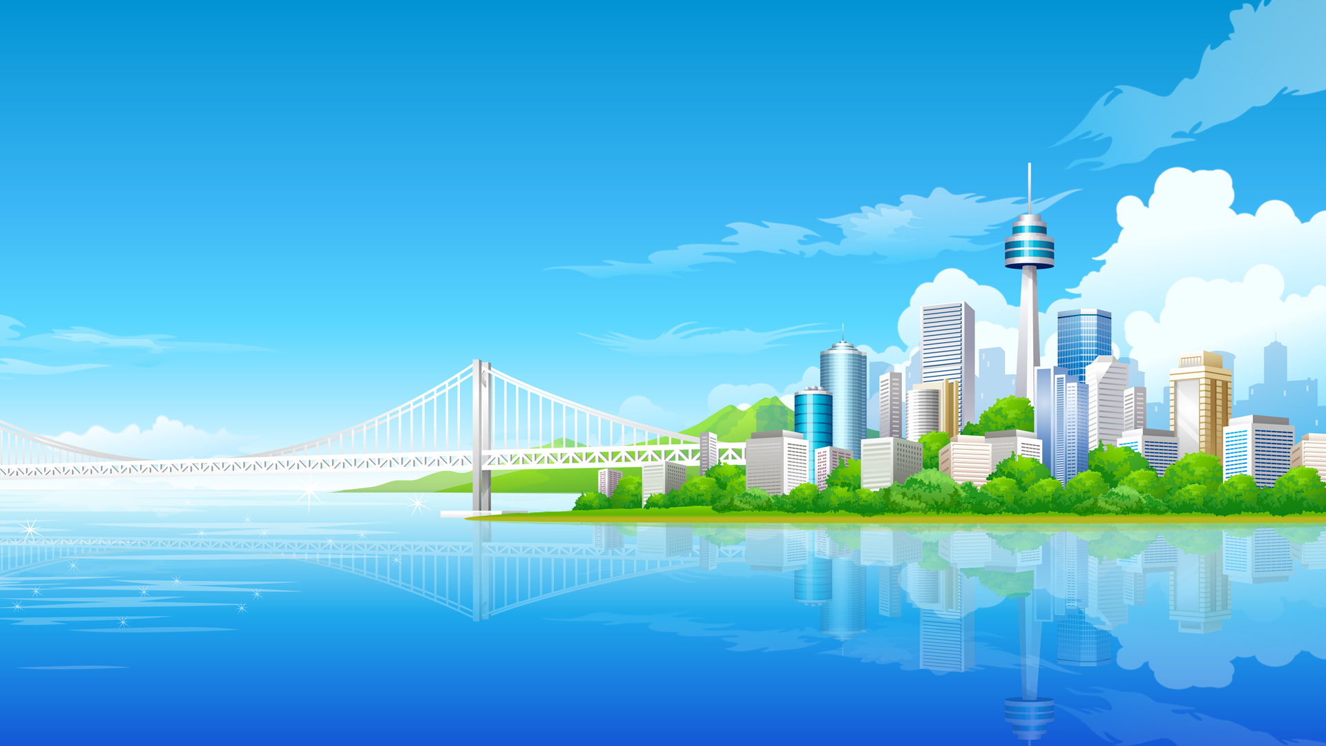 1080P, river, excellent, bridge, city, buildings, vector, HD Wallpaper