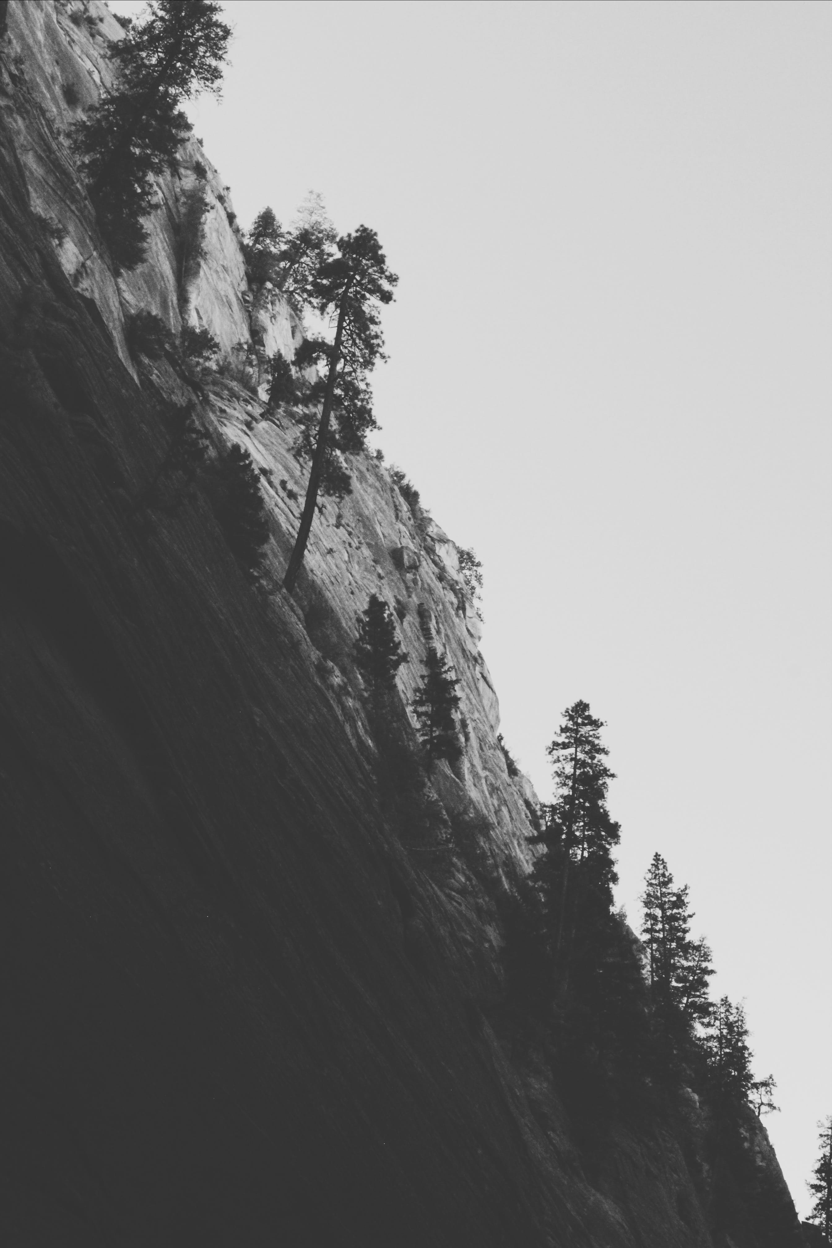 zion national park, cliff, low angle view, black and white, hiking, tranquility, mountain peak, outdoors, day, mountain, springdale, canyon, beauty in nature, Phone HD Wallpaper