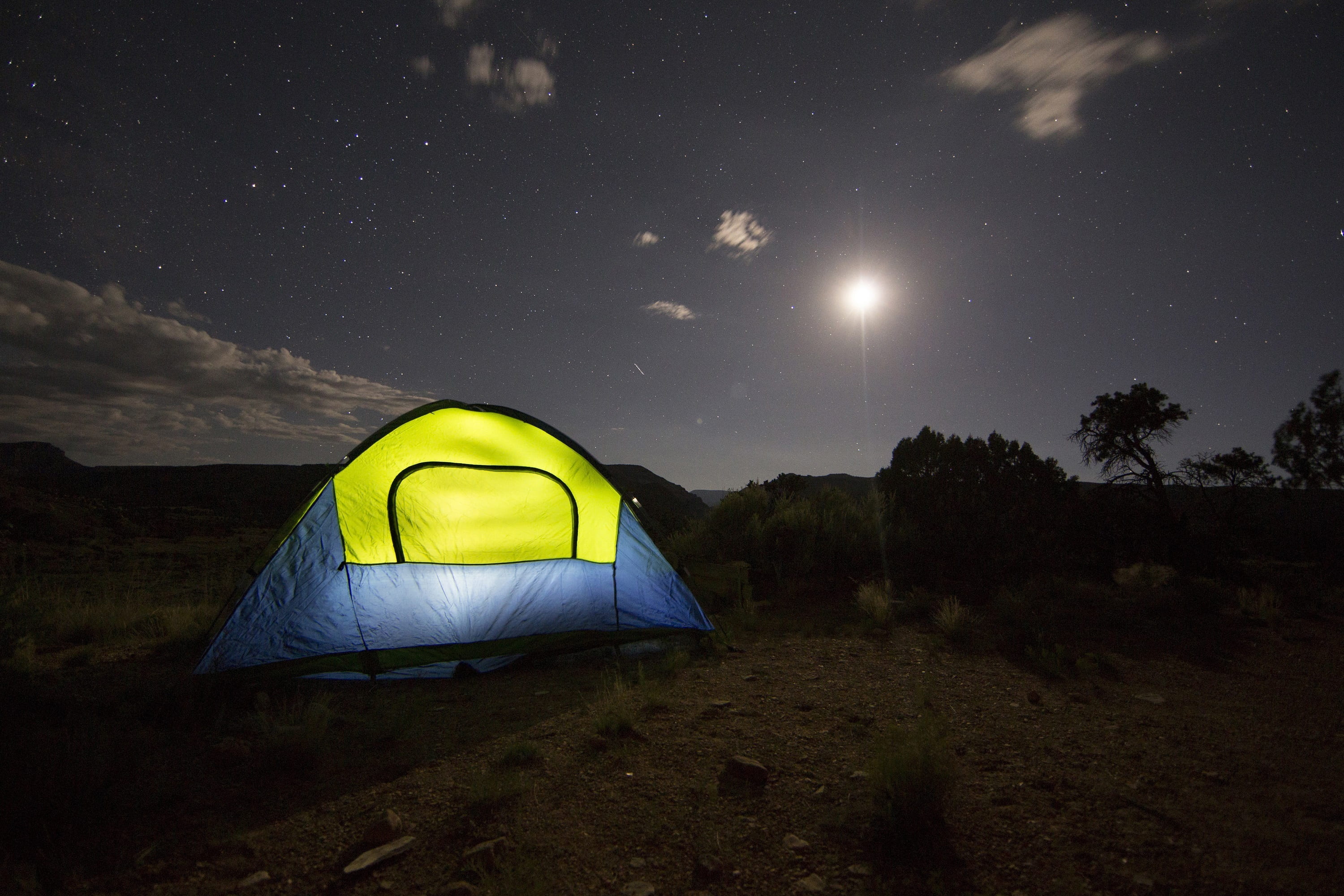 backcountry, camping, no people, lifestyle, trees, dark, outdoors, moon, cosmos, equipment, utah, cloud - sky, dome, tranquil scene, astronomy, clear, gear, HD Wallpaper