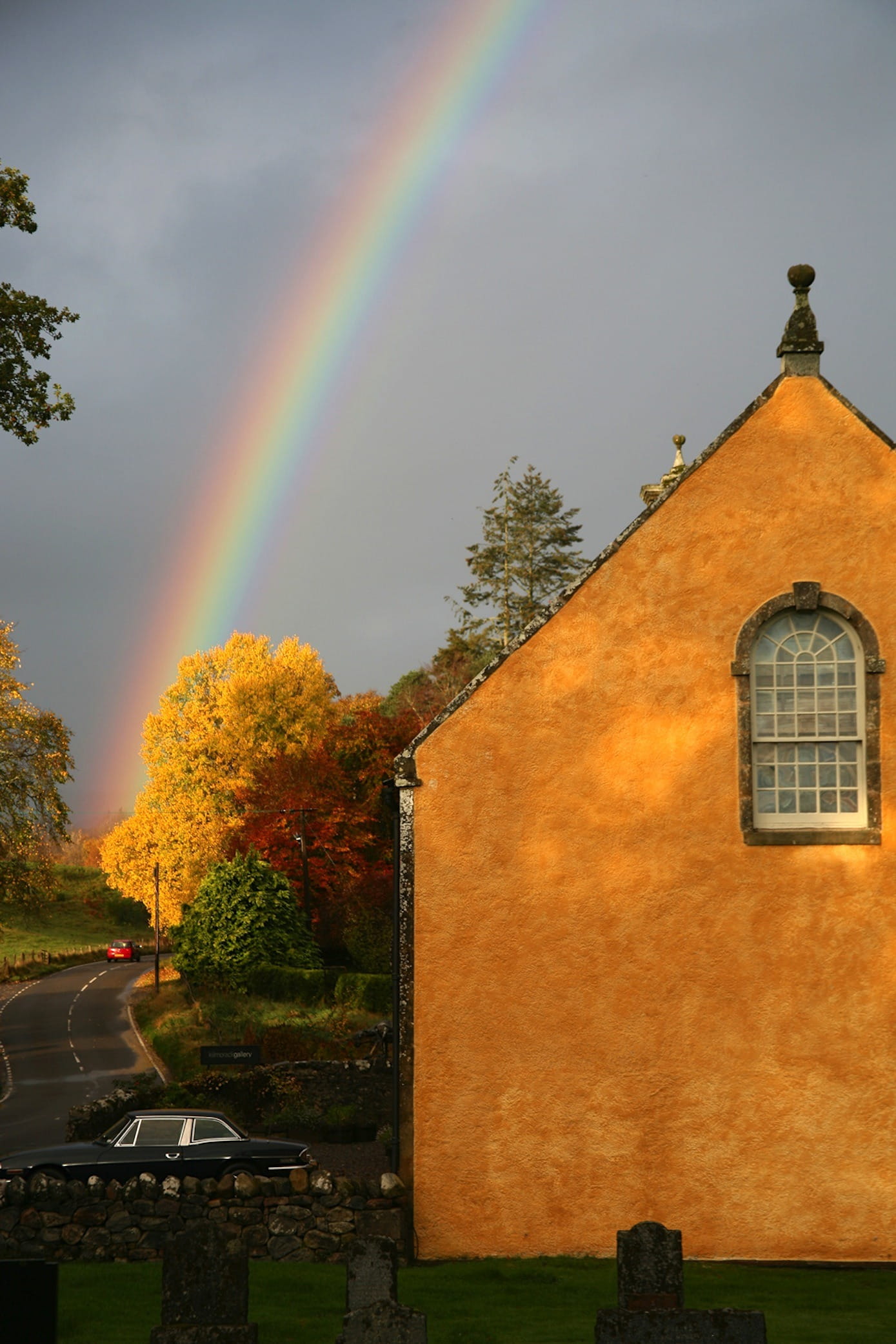 outdoors, built structure, Rainbow, colorful, countryside, outside, Building, double rainbow, beautiful, Autumn, no people, House, multi colored, plant, Phone HD Wallpaper