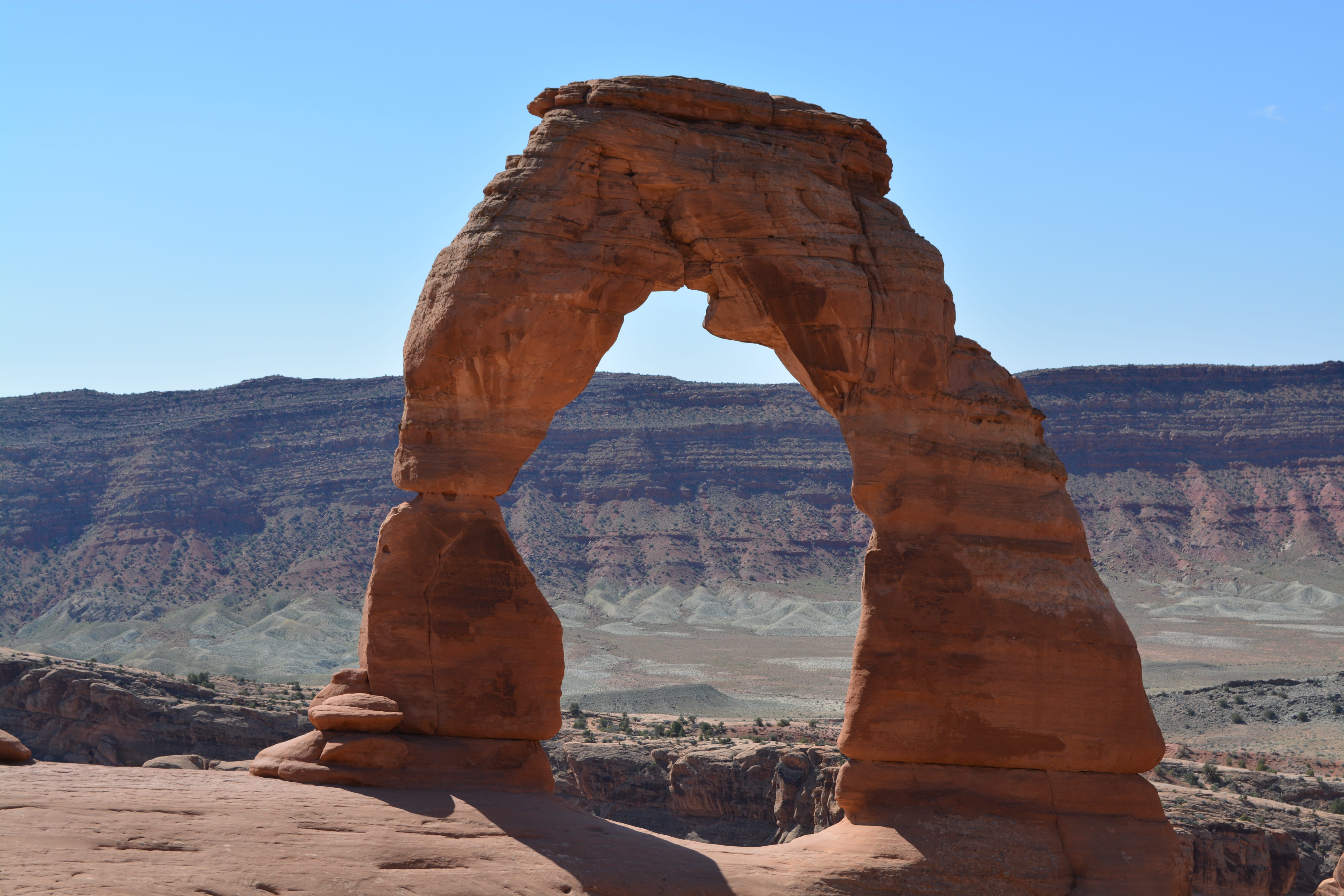 national, beauty in nature, utah, scenic, tranquil scene, america, outdoors, desert, rock - object, eroded, nature, red, arch, non-urban scene, clear sky, HD Wallpaper