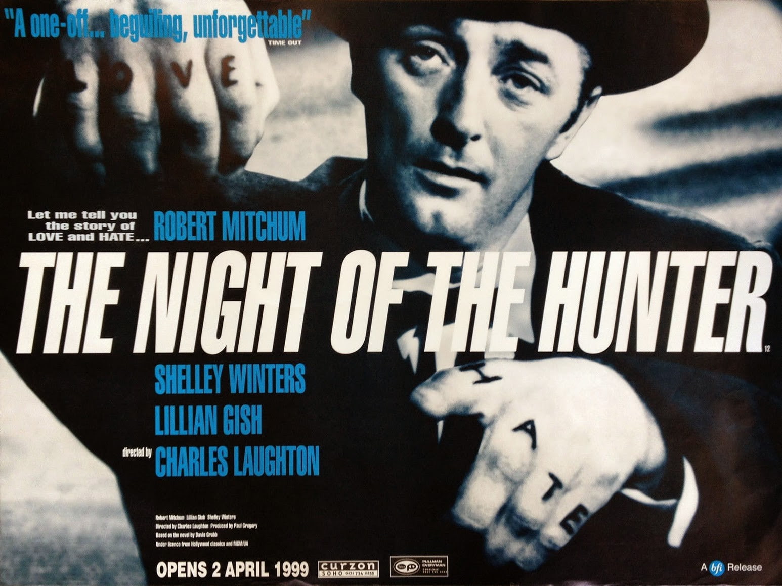 young men, Charles Laughton, close-up, looking at camera, movie poster, The Night of the Hunter, western script, studio shot, portrait, contemplation, communication, HD Wallpaper
