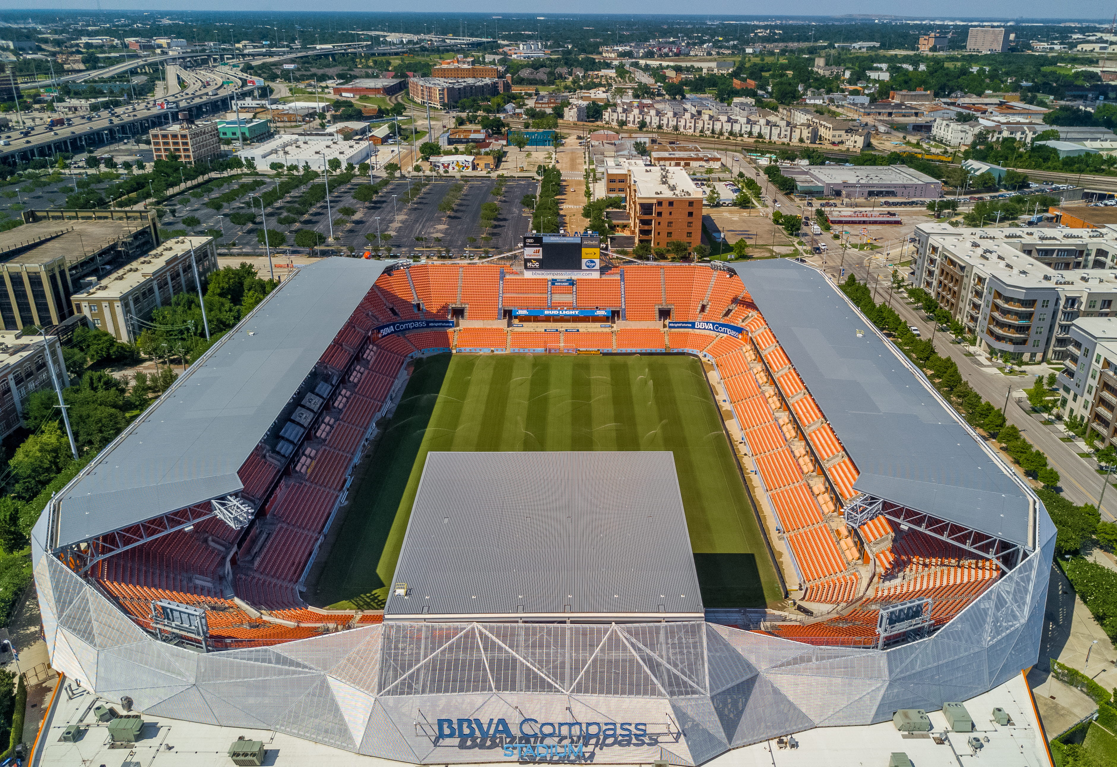 aerial view, united states, magic, outdoors, drone, houston, roof, dynamo, travel destinations, high angle view, soccer, stadium, 2K, day, texas, dji, HD Wallpaper