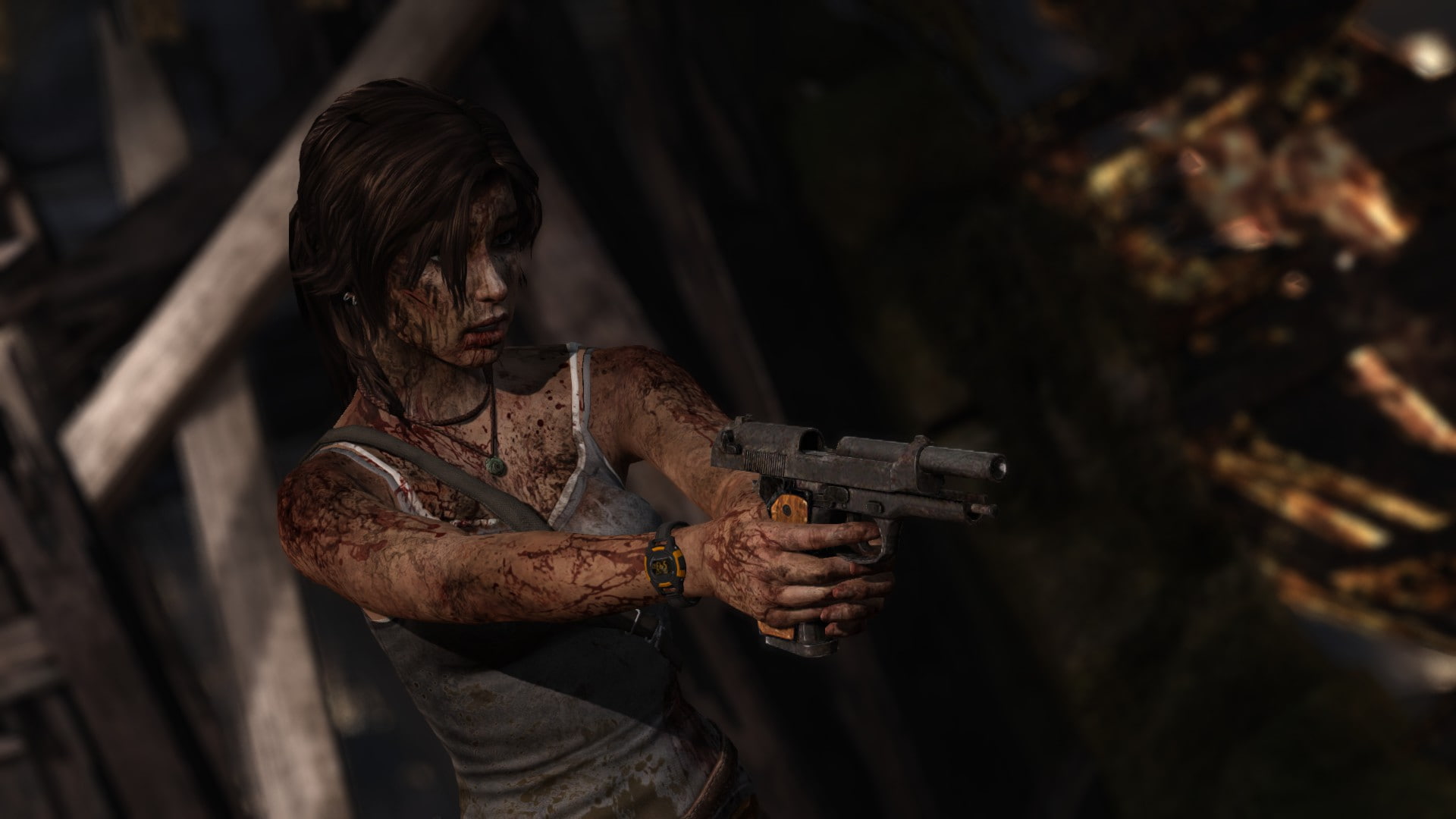 tomb raider, gun, women, video, blood, tomb, 1080P, games, video games, raider, HD Wallpaper