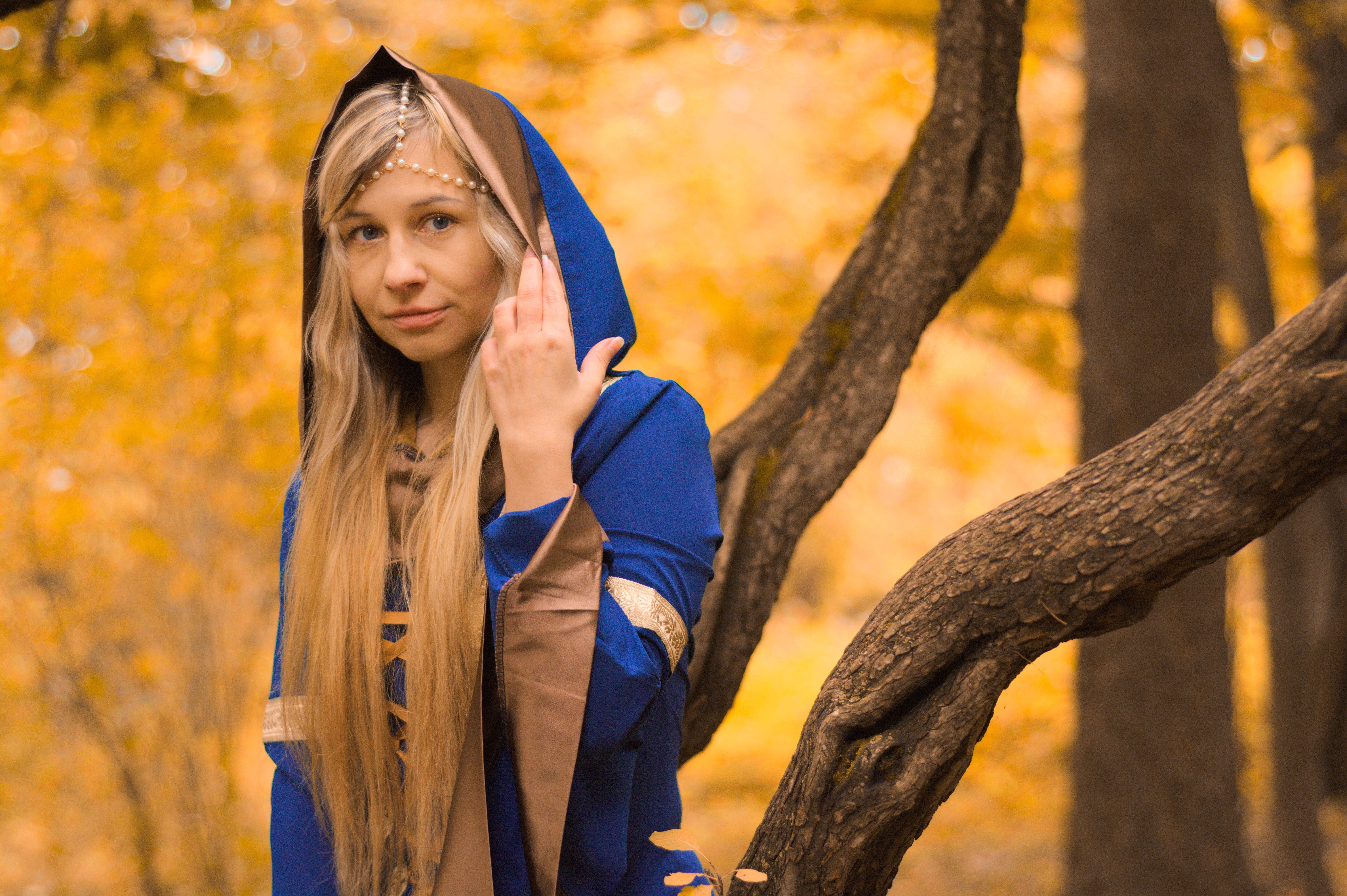 the enchantress, hairstyle, elf, vintage dress, leaf, leisure activity, land, young women, young adult, bark, magically, witch, tree, change, magic, woman, HD Wallpaper
