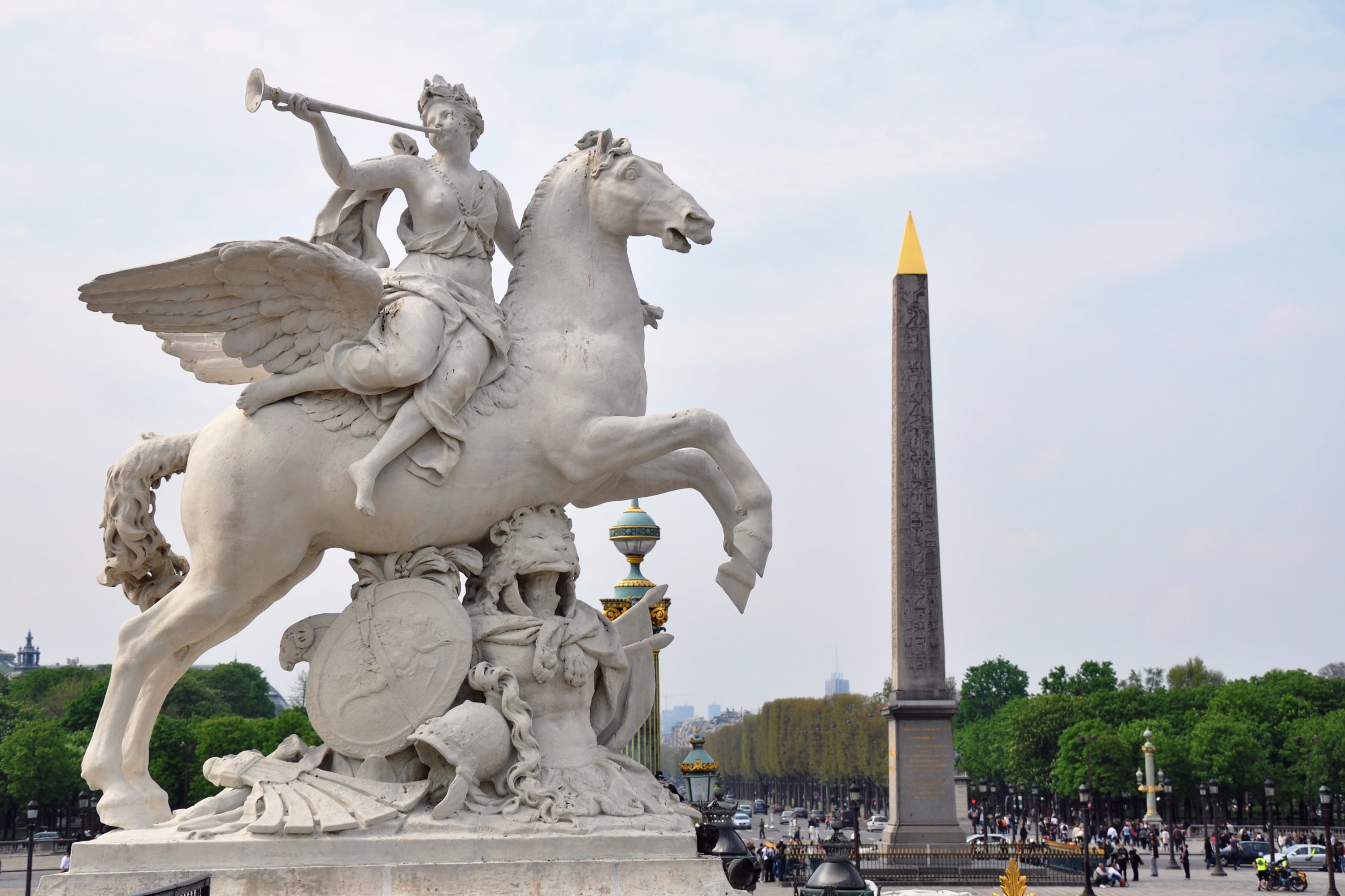riding horse, tuileries garden, sky, representation, military uniform, fame riding pegasus, 2K, architecture, art and craft, built structure, historic, HD Wallpaper