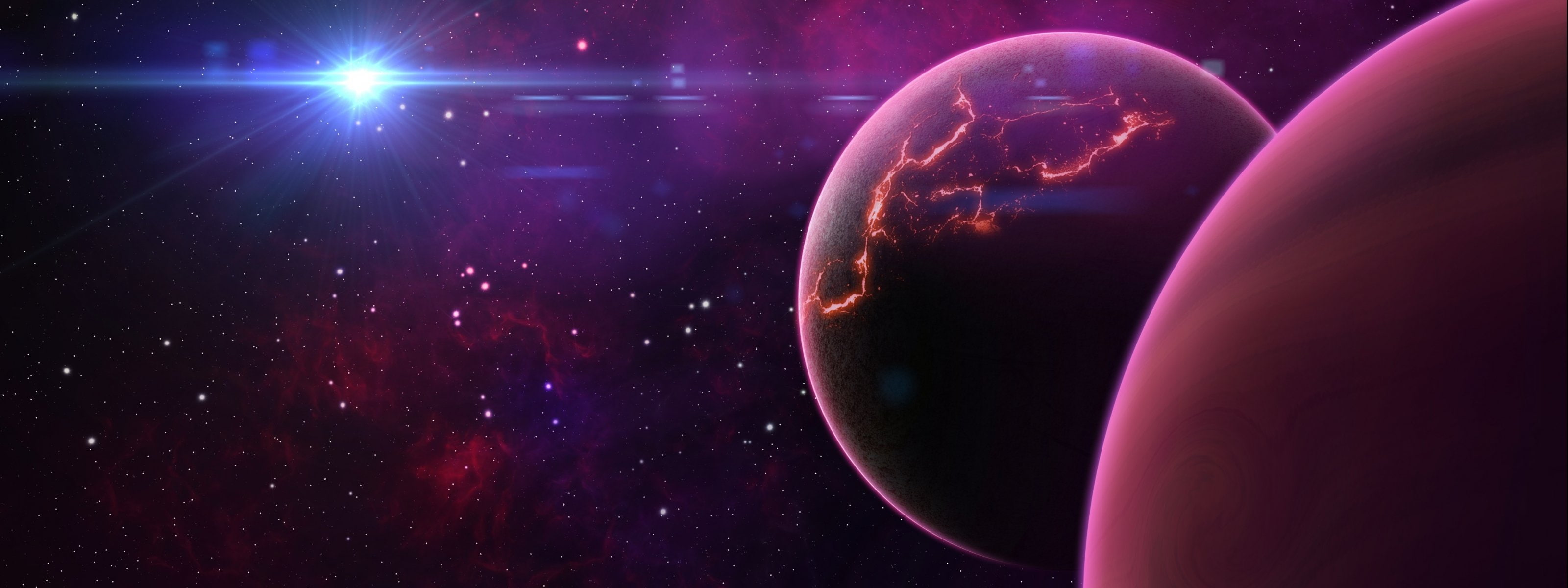 space, bright, 3200x1200 px, lens flare, 3200, cloud - sky, shape, screen, astronomy, black color, 2K, 3200x1200, light - natural phenomenon, multi, nature, HD Wallpaper