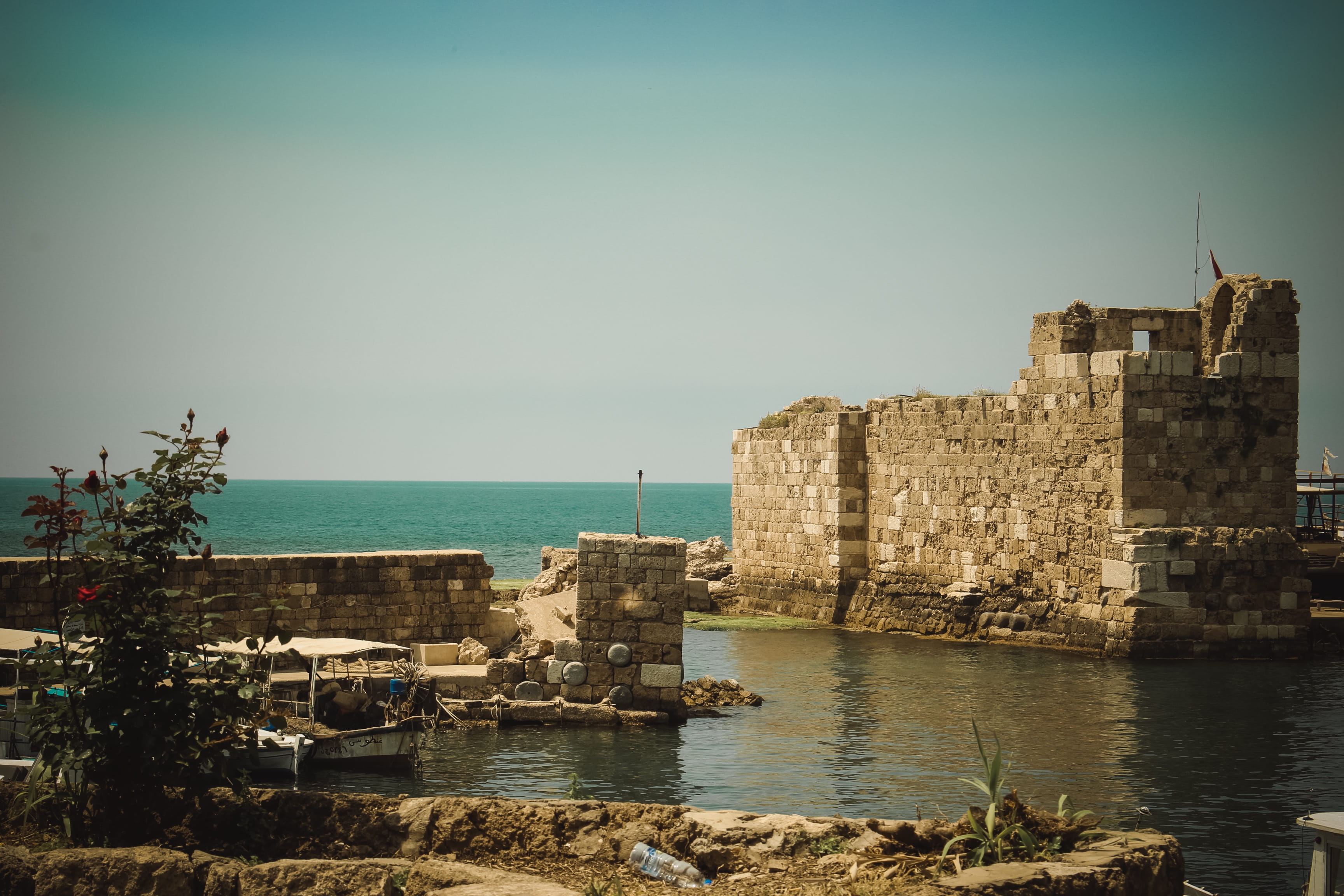 water, copy space, tour, built structure, harbor, clear sky, outdoors, horizon over water, byblos, day, the past, fort, 2K, castle, history, sea, beach, HD Wallpaper