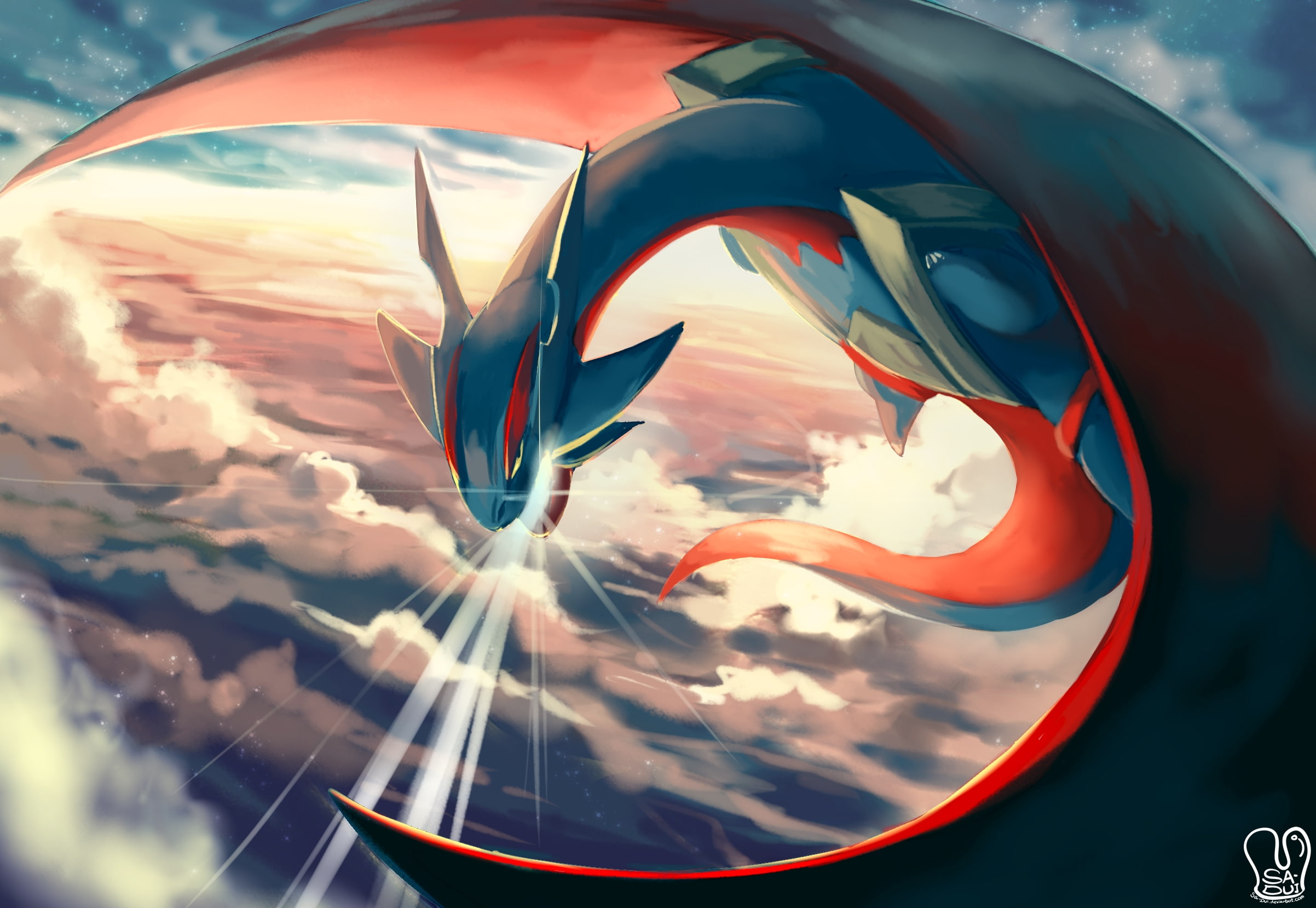 1080P, Anime, sky, clouds, pokemon, salamence, HD Wallpaper
