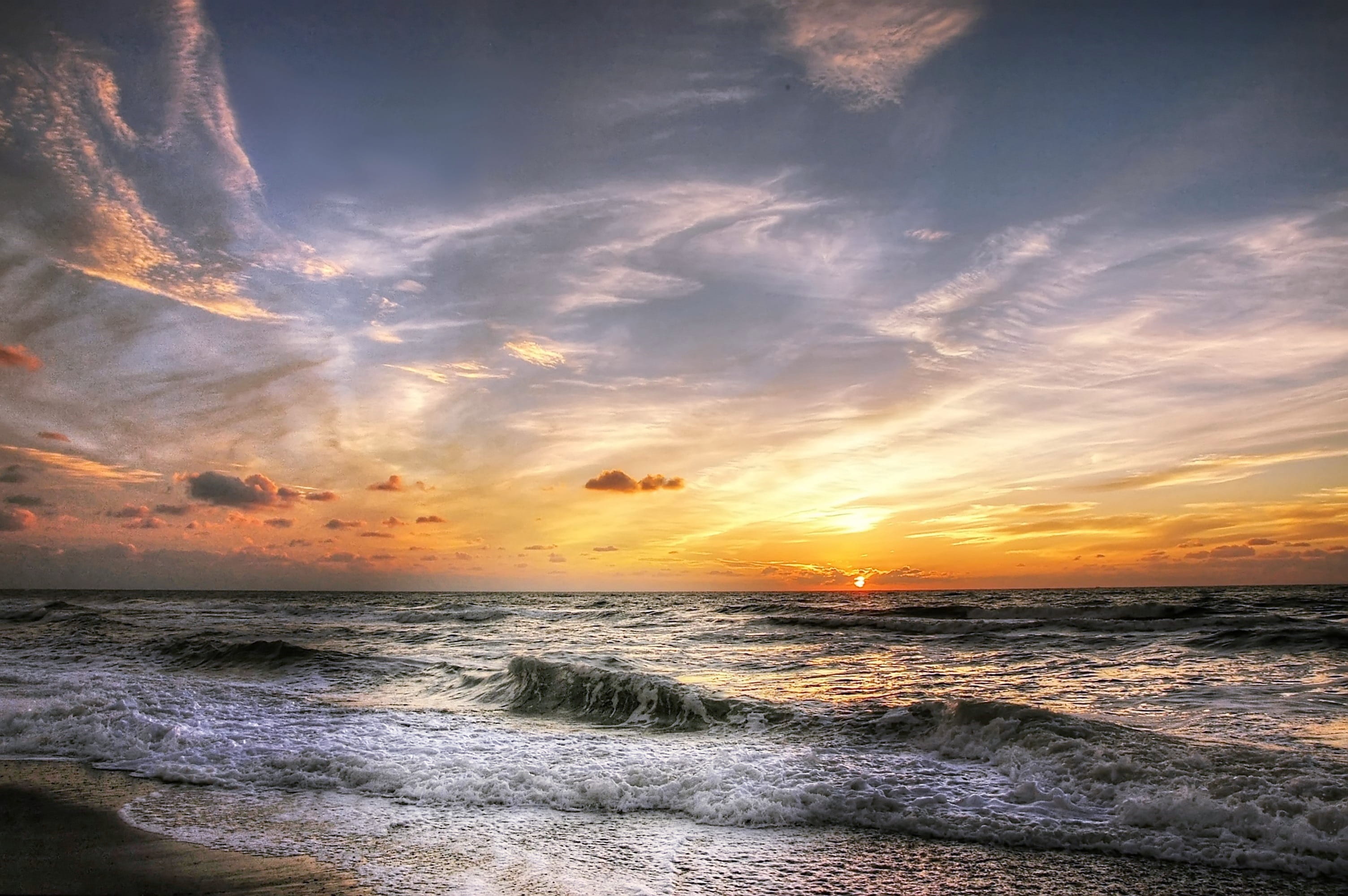 tranquil scene, sport, nature, wave, dawn, water, evening, sunset, storm, idyllic, seashore, sea foam, land, outdoors, stones, tranquility, scenics - nature, HD Wallpaper