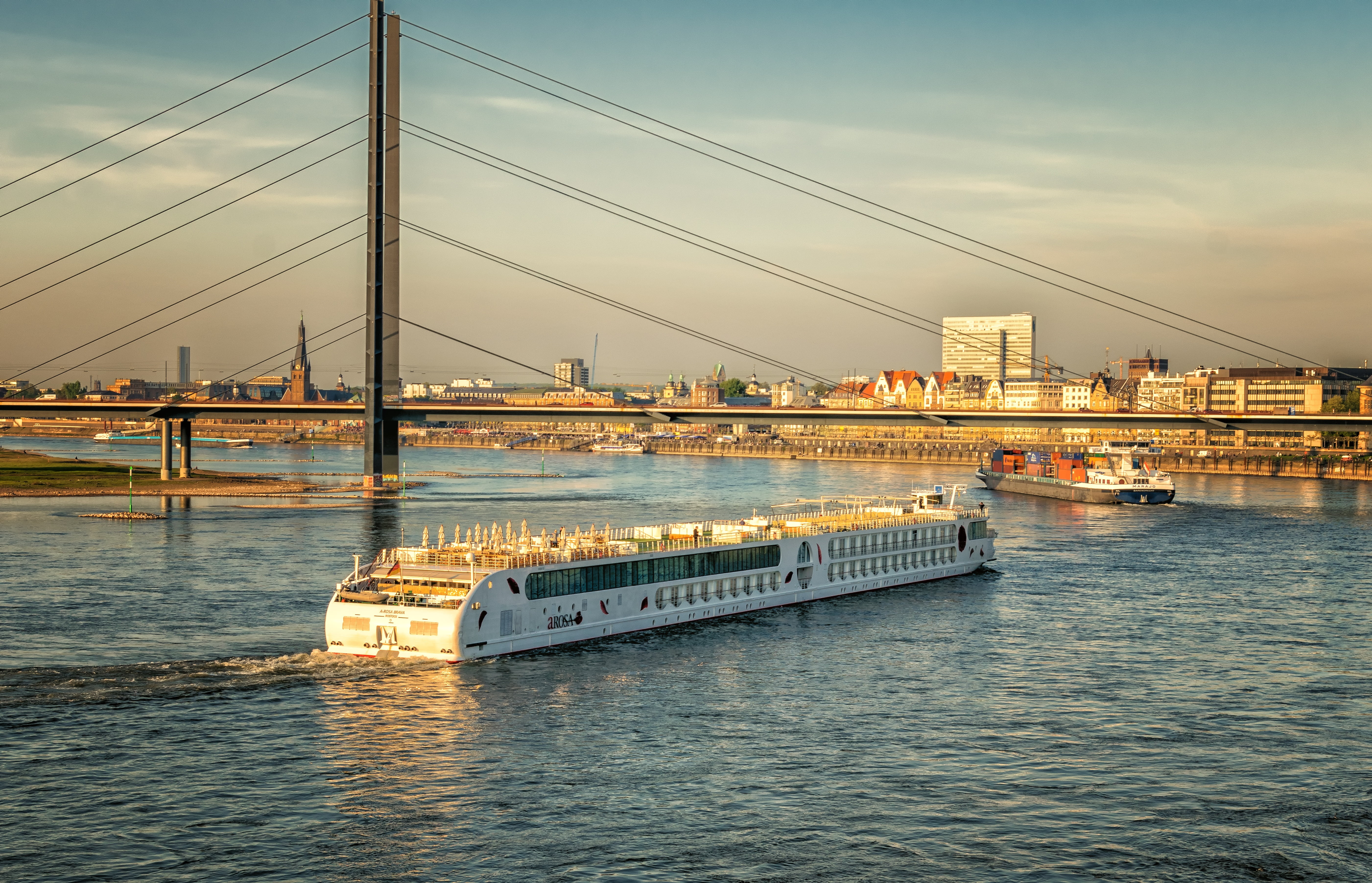 crew, 5K, north rhine westphalia, city, mode of transportation, built structure, sun, travel destinations, skyline, suspension bridge, golden, river, waterfront, HD Wallpaper