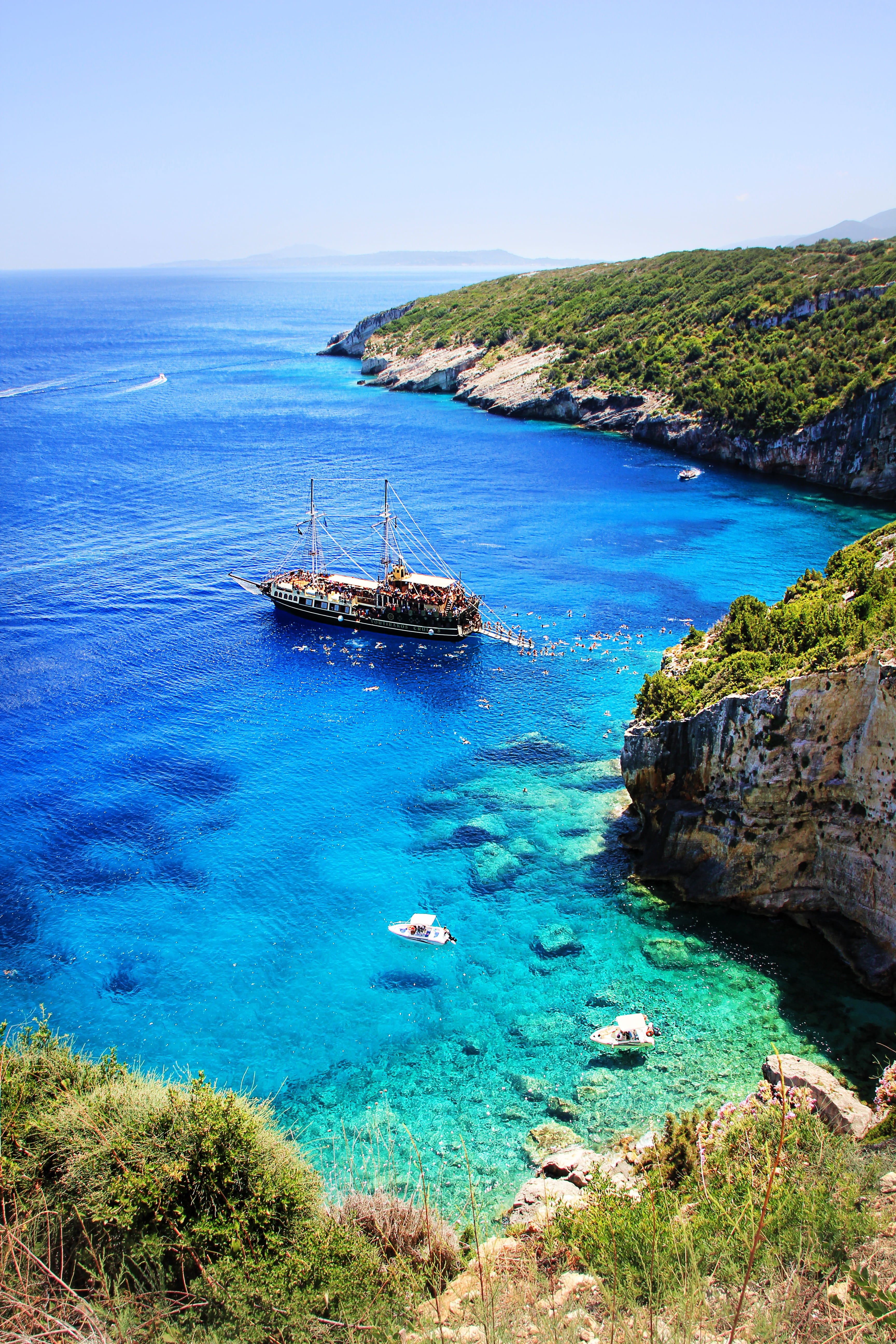 summer, plant, mode of transportation, zakynthos, travel, blue, coast, no people, rock, water, nautical vessel, sky, tranquil scene, tranquility, holiday, Phone HD Wallpaper