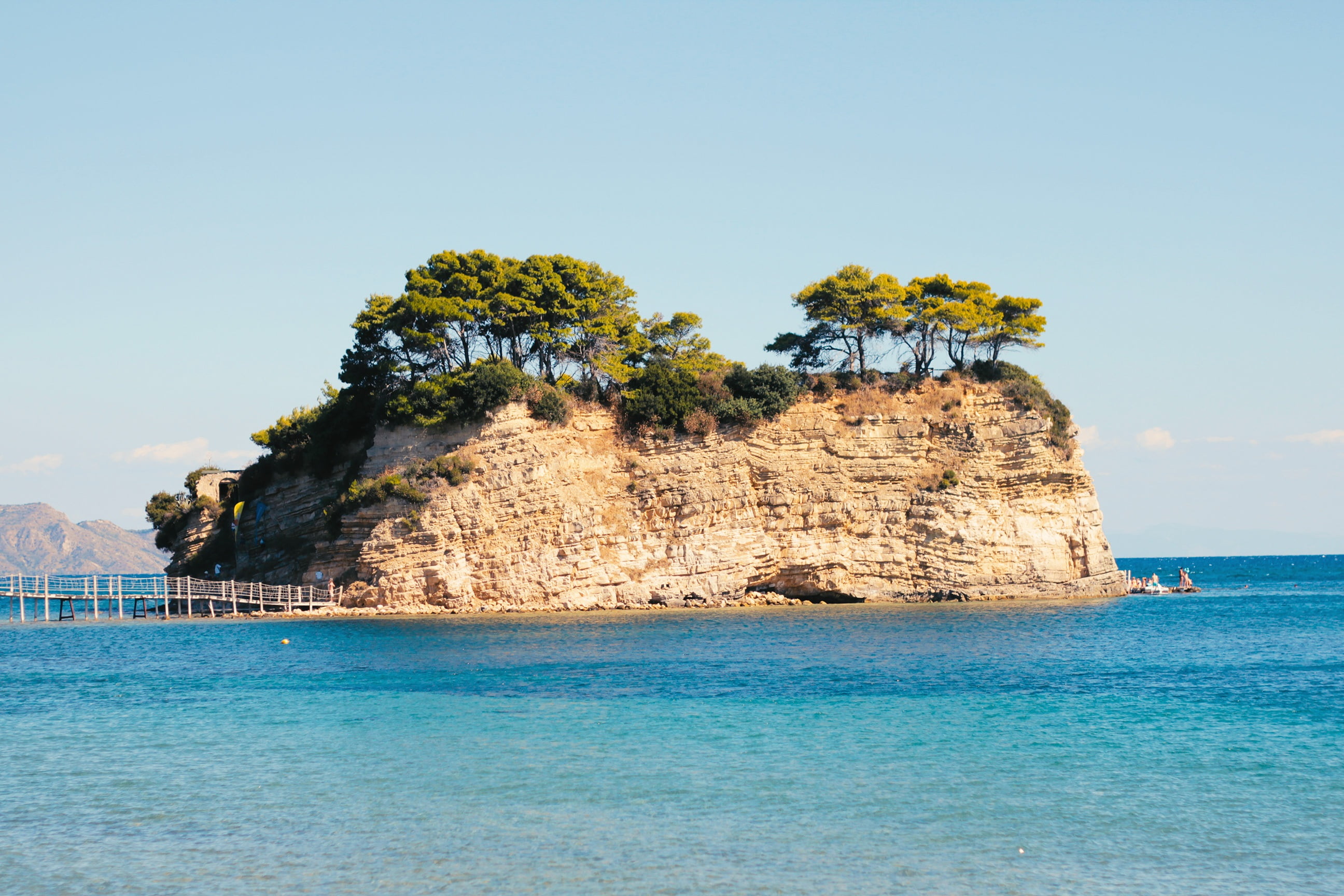 trees, rock - Object, tranquil Scene, water, turquoise colored, sea, greece, tranquility, blue, mediterranean Sea, mediterranean Countries, sunlight, europe, HD Wallpaper
