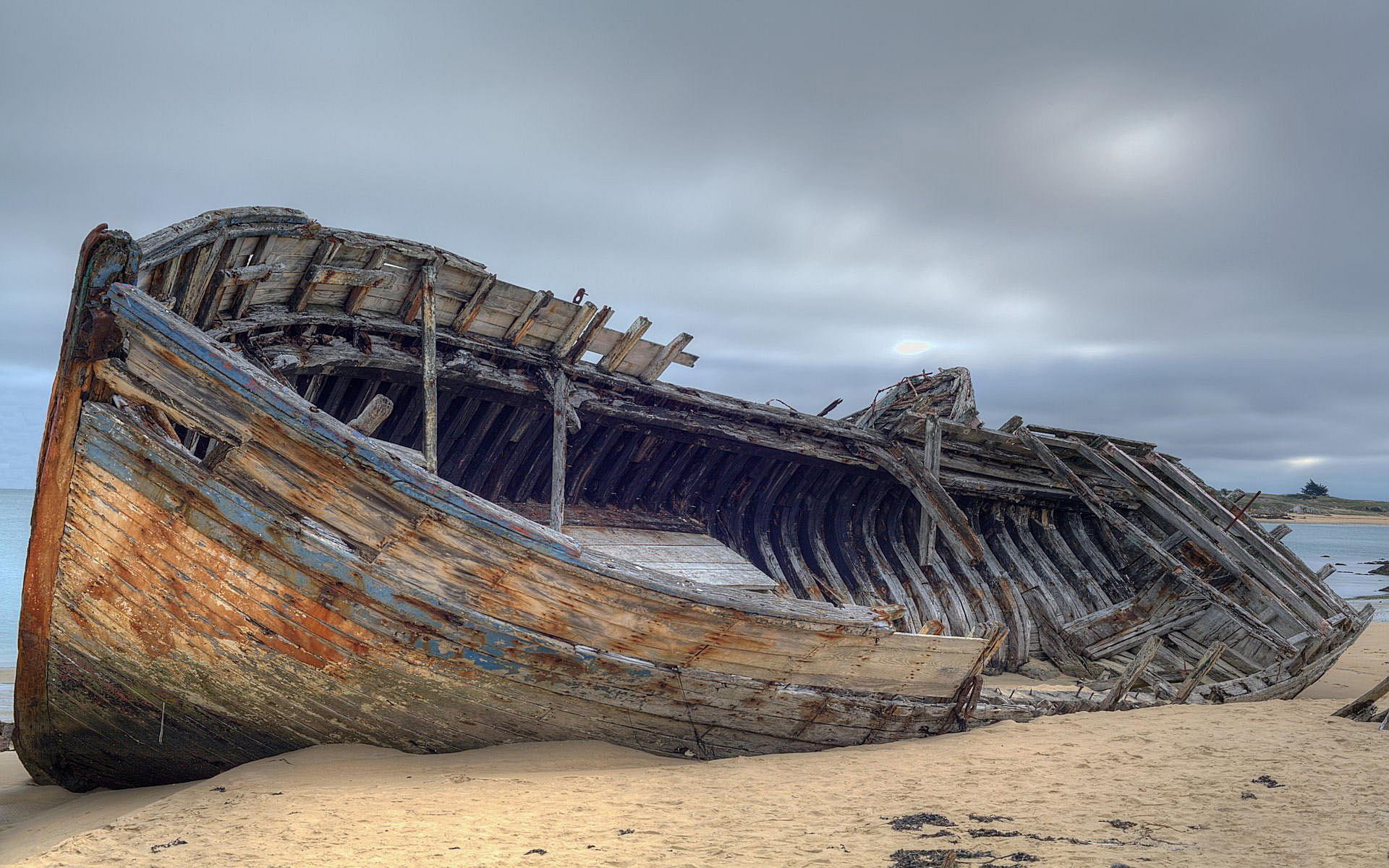 1080P, abandoned, shipwreck, beach, nature, HD Wallpaper
