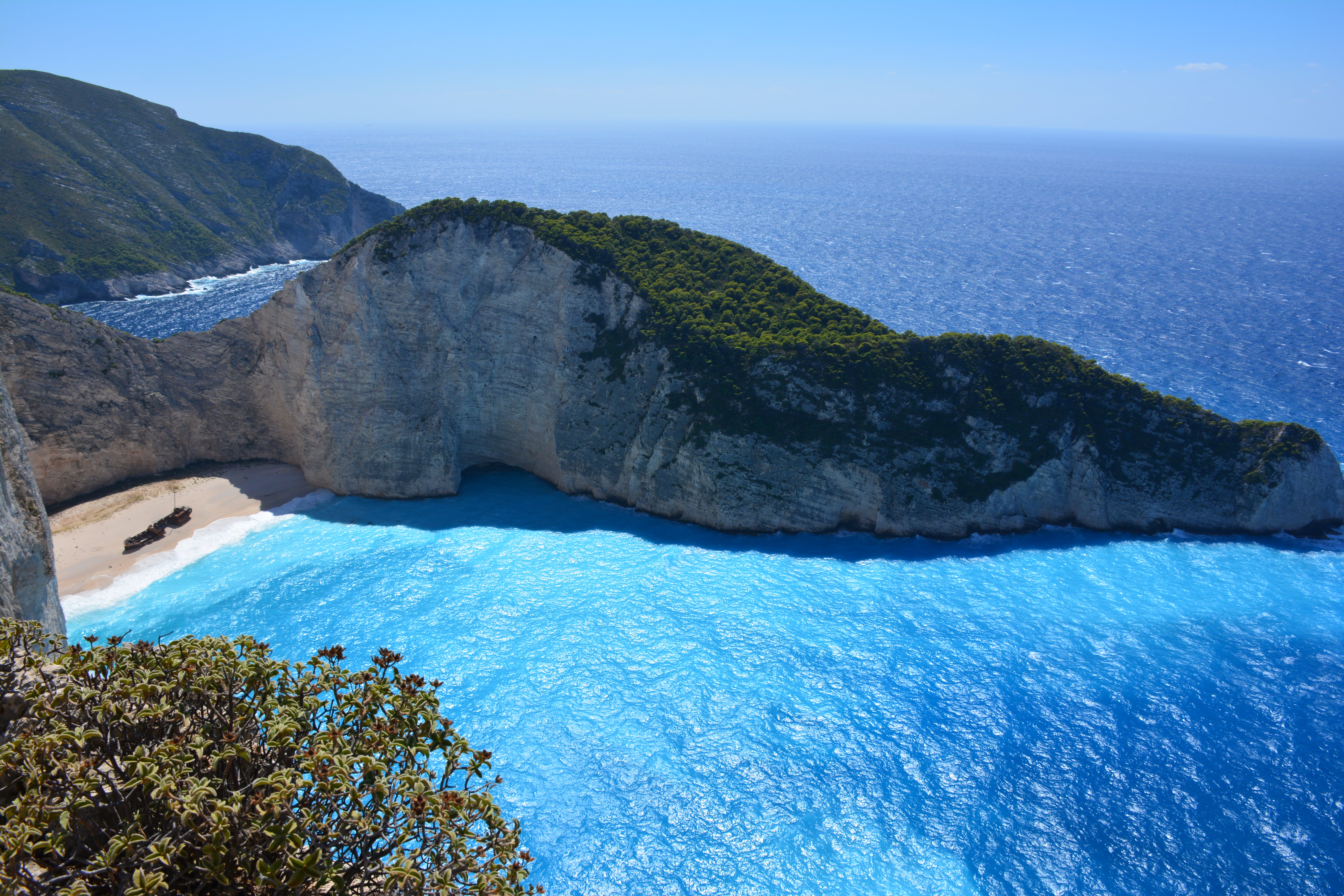 tranquility, travel, mediterranean Sea, idyllic, blue water, cliff, horizon over water, tropical, ionian Islands, rock formation, zakynthos, famous Place, HD Wallpaper